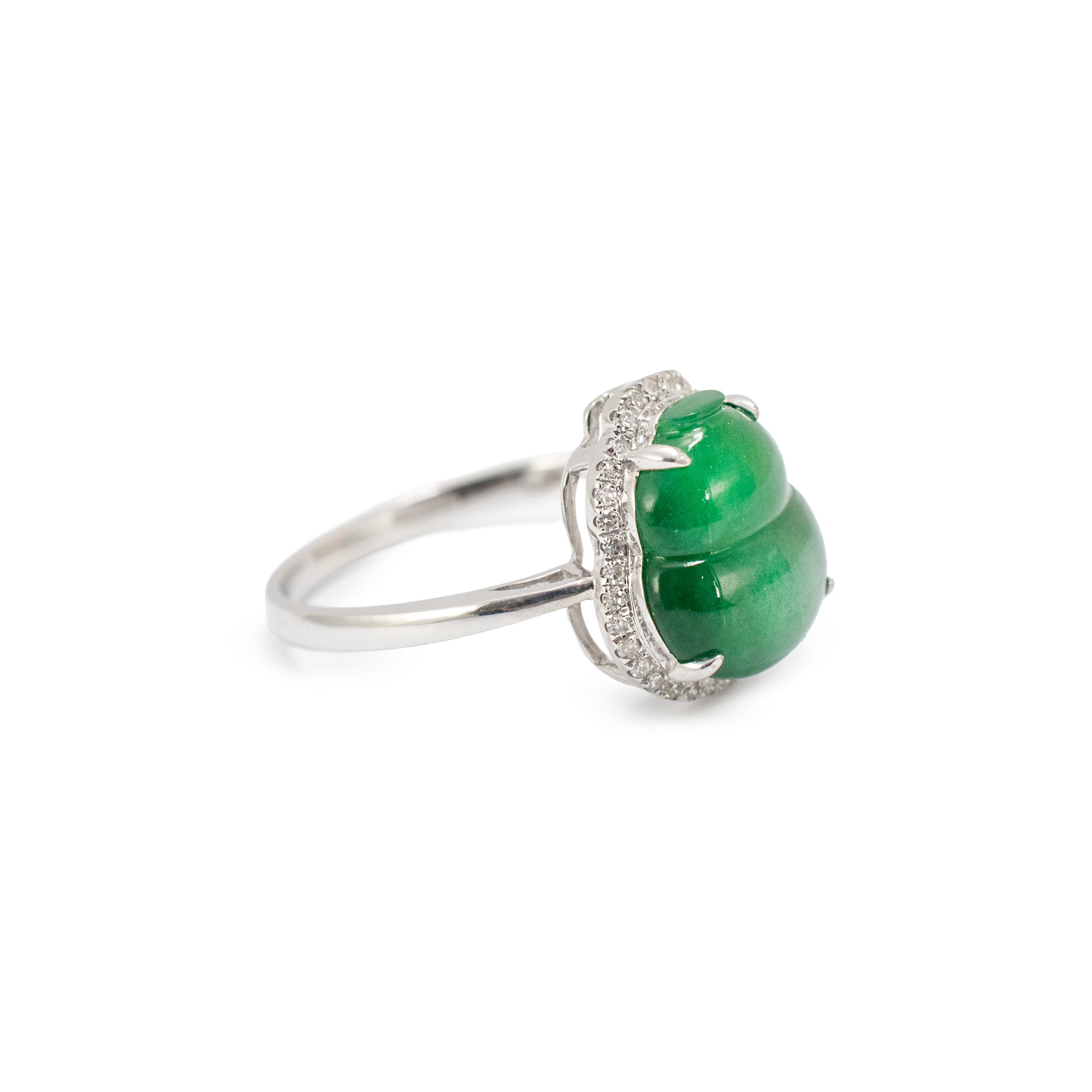 18K White Gold 3.00ct Green Burmese Jadeite Jade Diamond Cocktail Ring