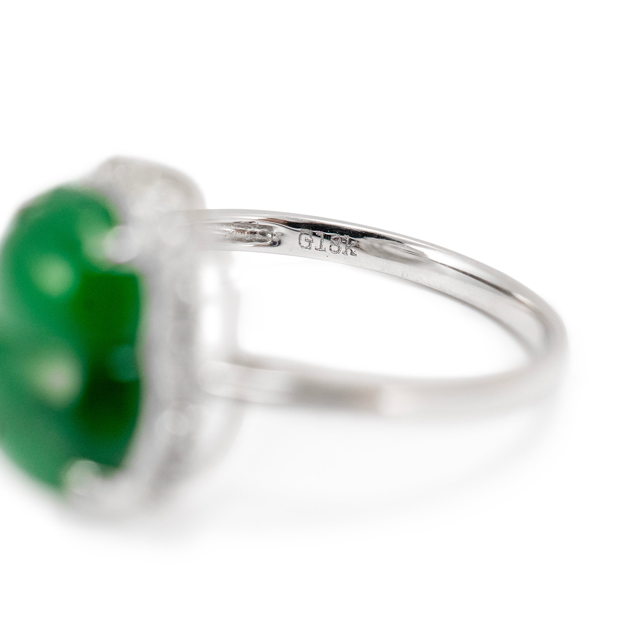 18K White Gold 3.00ct Green Burmese Jadeite Jade Diamond Cocktail Ring