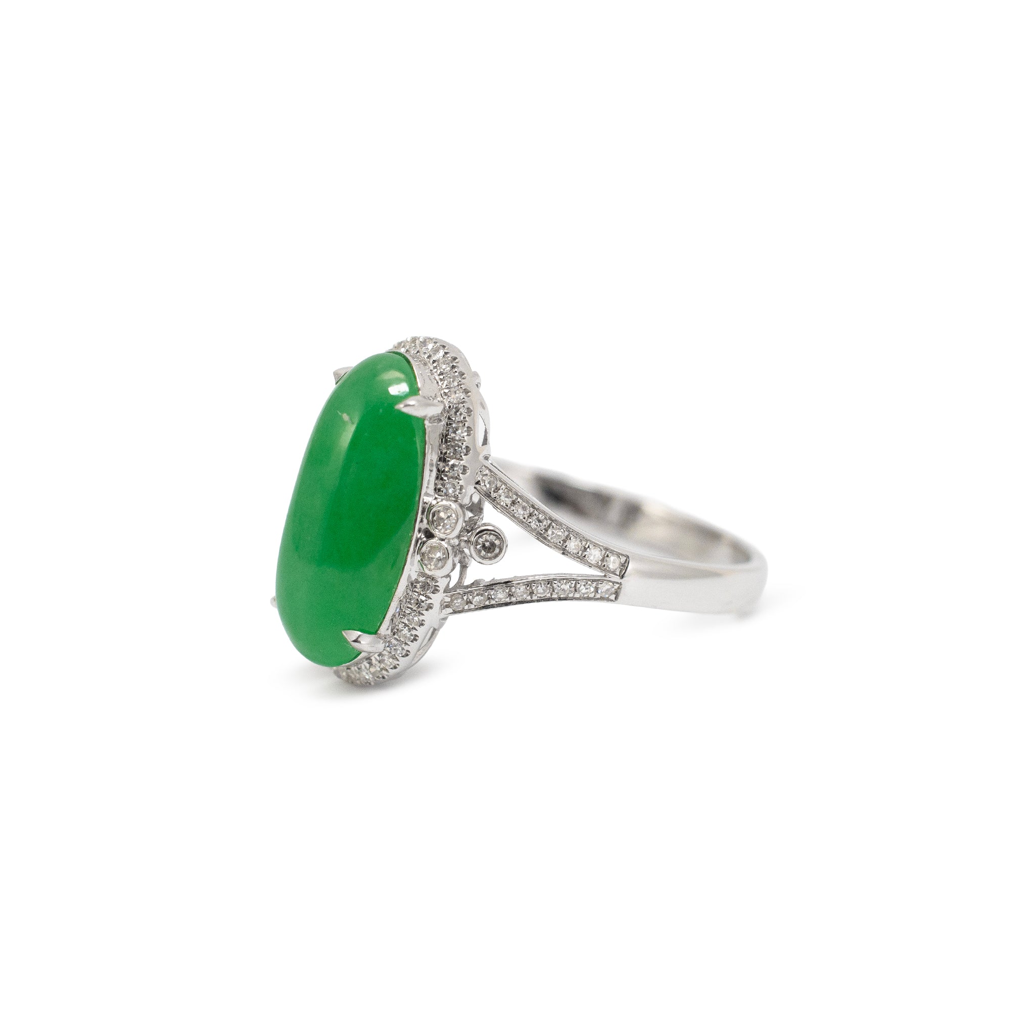 18K White Gold 3.40ct Delicate Green Jadeite Jade Diamond Cocktail Ring