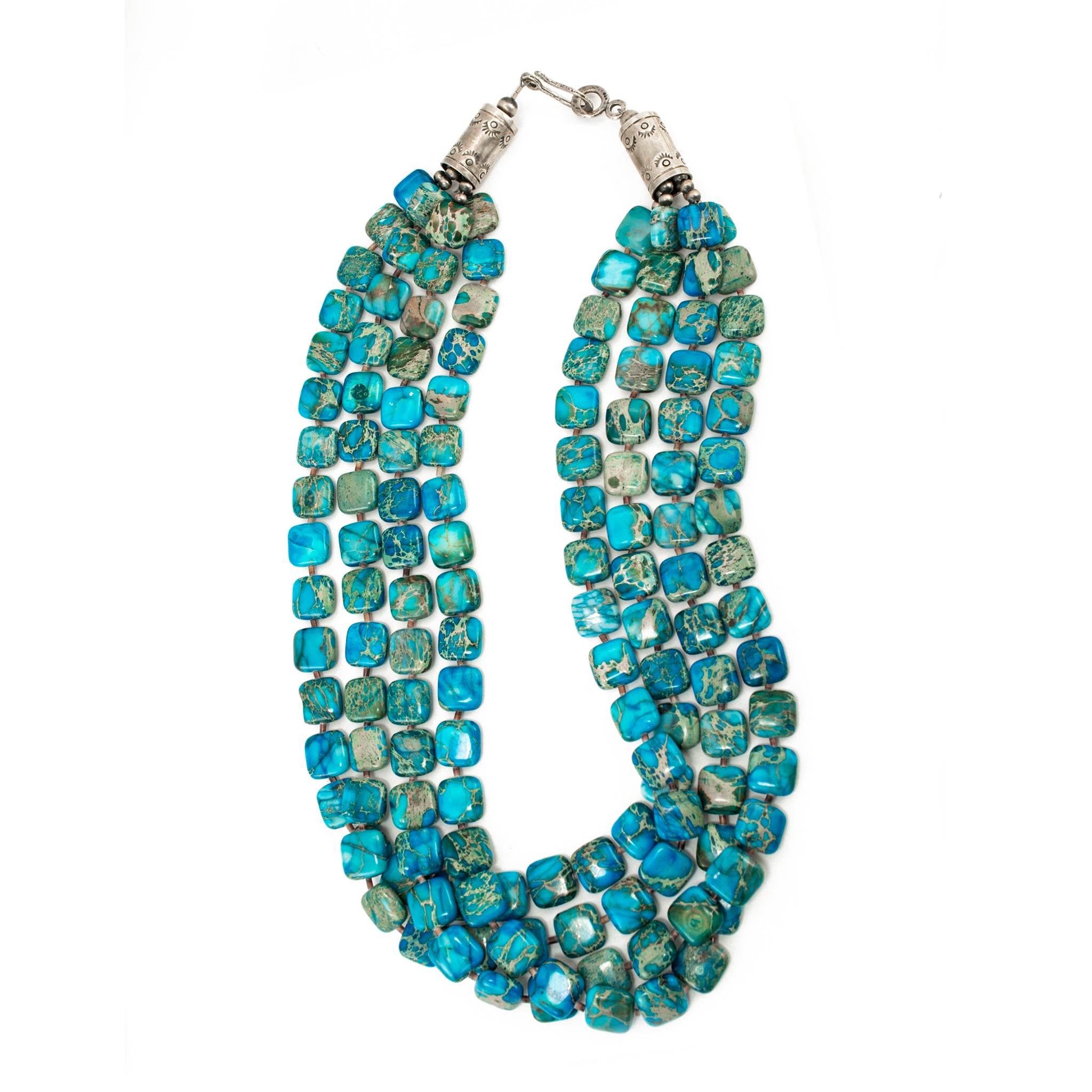 Vintage Native American Sterling Silver Turquoise Multi-Strand Bead Necklace