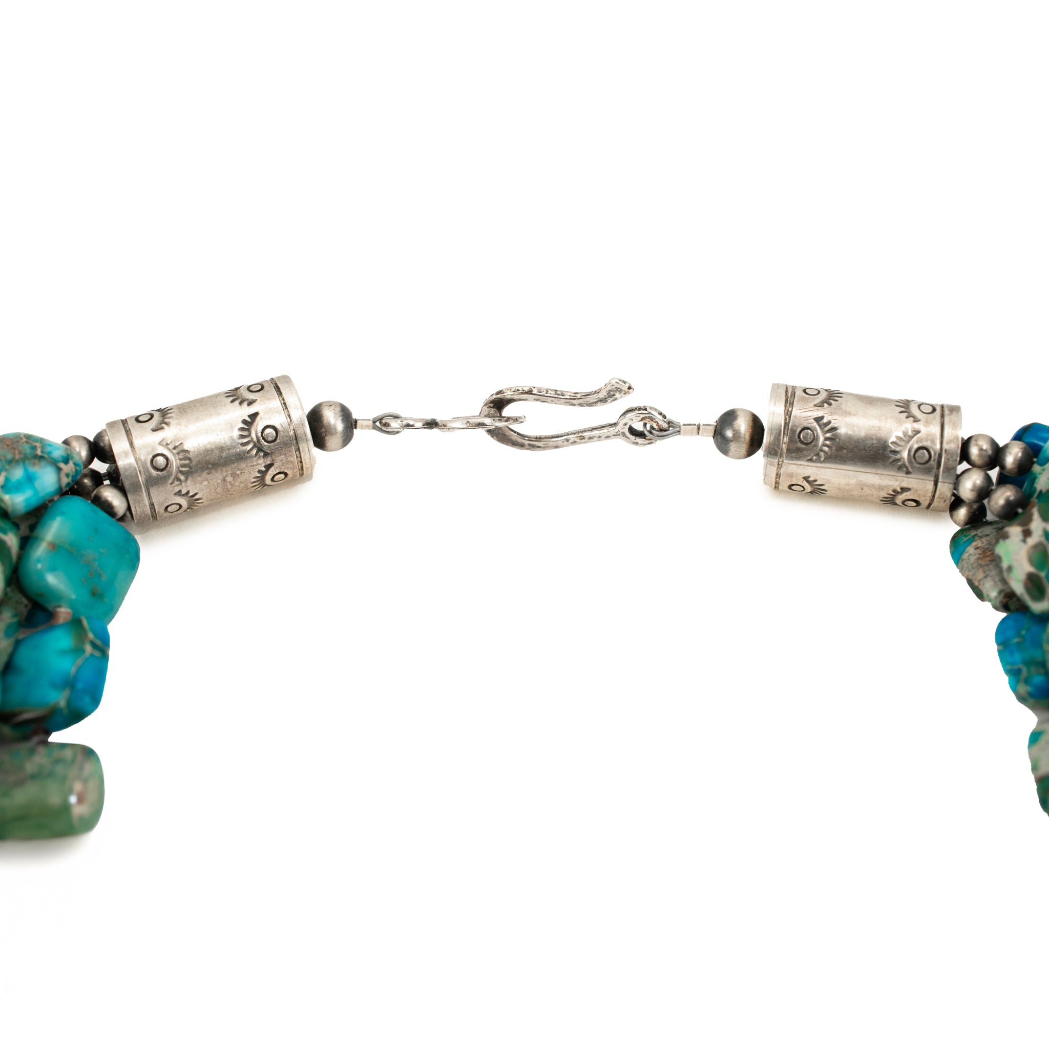 Vintage Native American Sterling Silver Turquoise Multi-Strand Bead Necklace