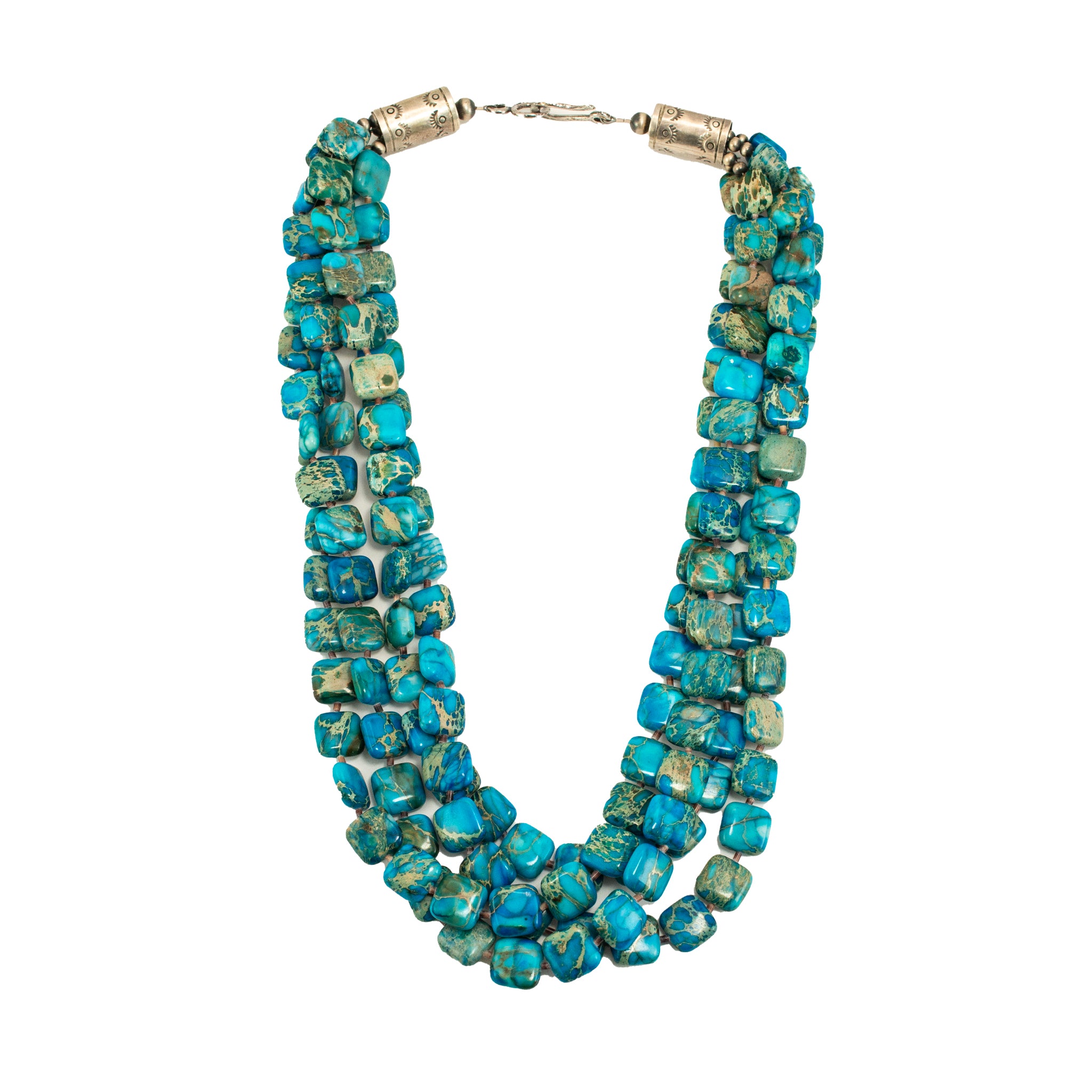 Vintage Native American Sterling Silver Turquoise Multi-Strand Bead Necklace