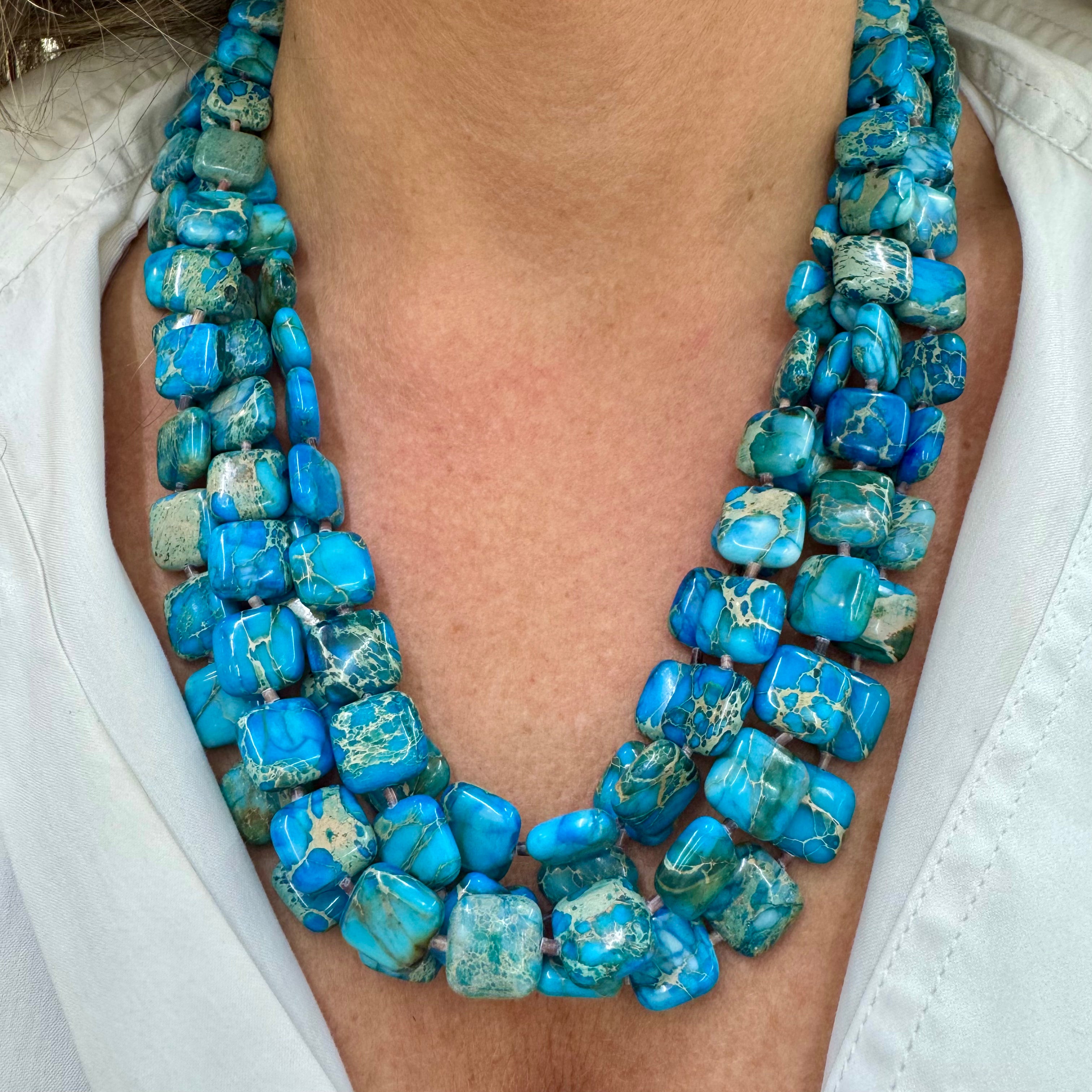 Vintage Native American Sterling Silver Turquoise Multi-Strand Bead Necklace