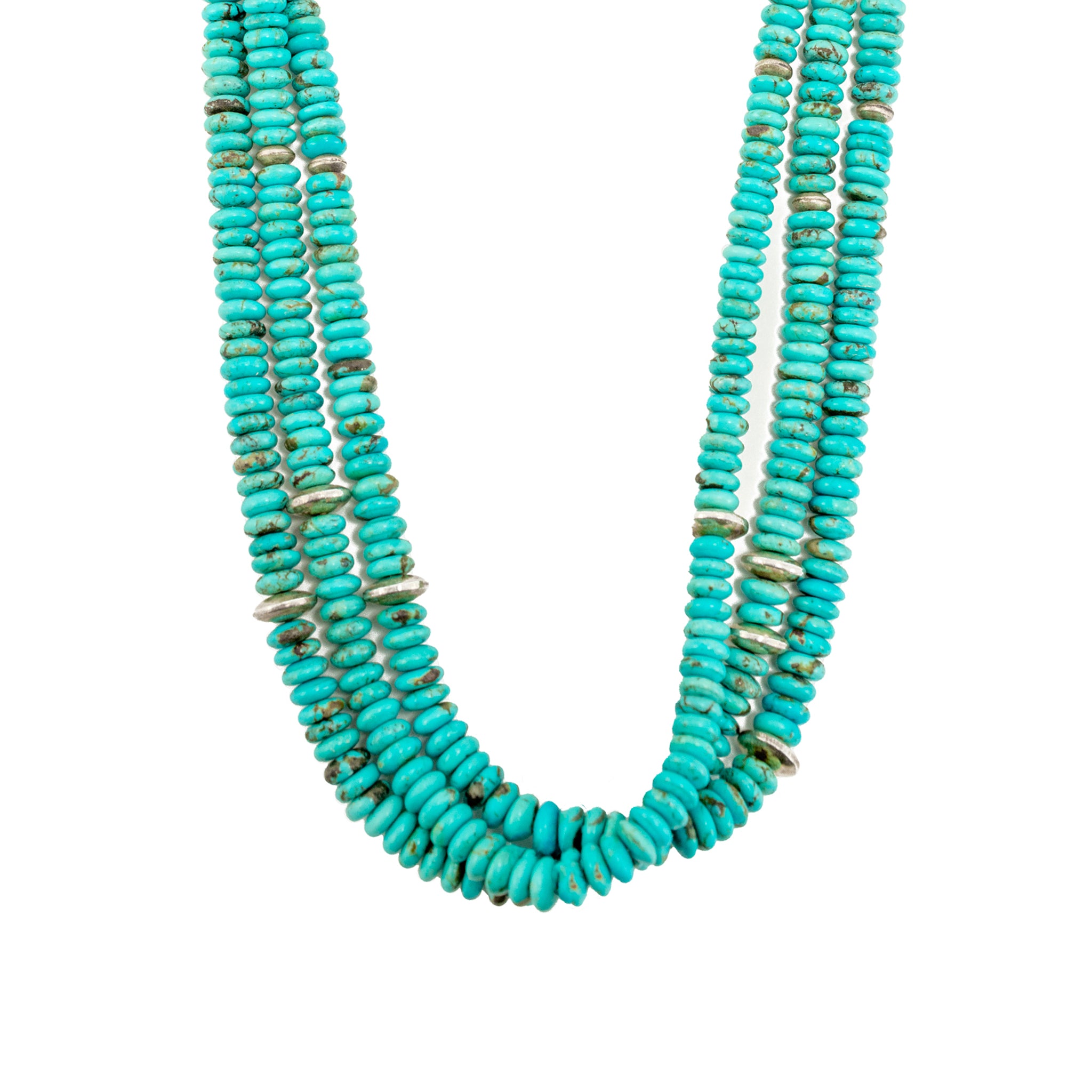 Vintage Native American Sterling Silver Turquoise Multi-Strand Bead Necklace