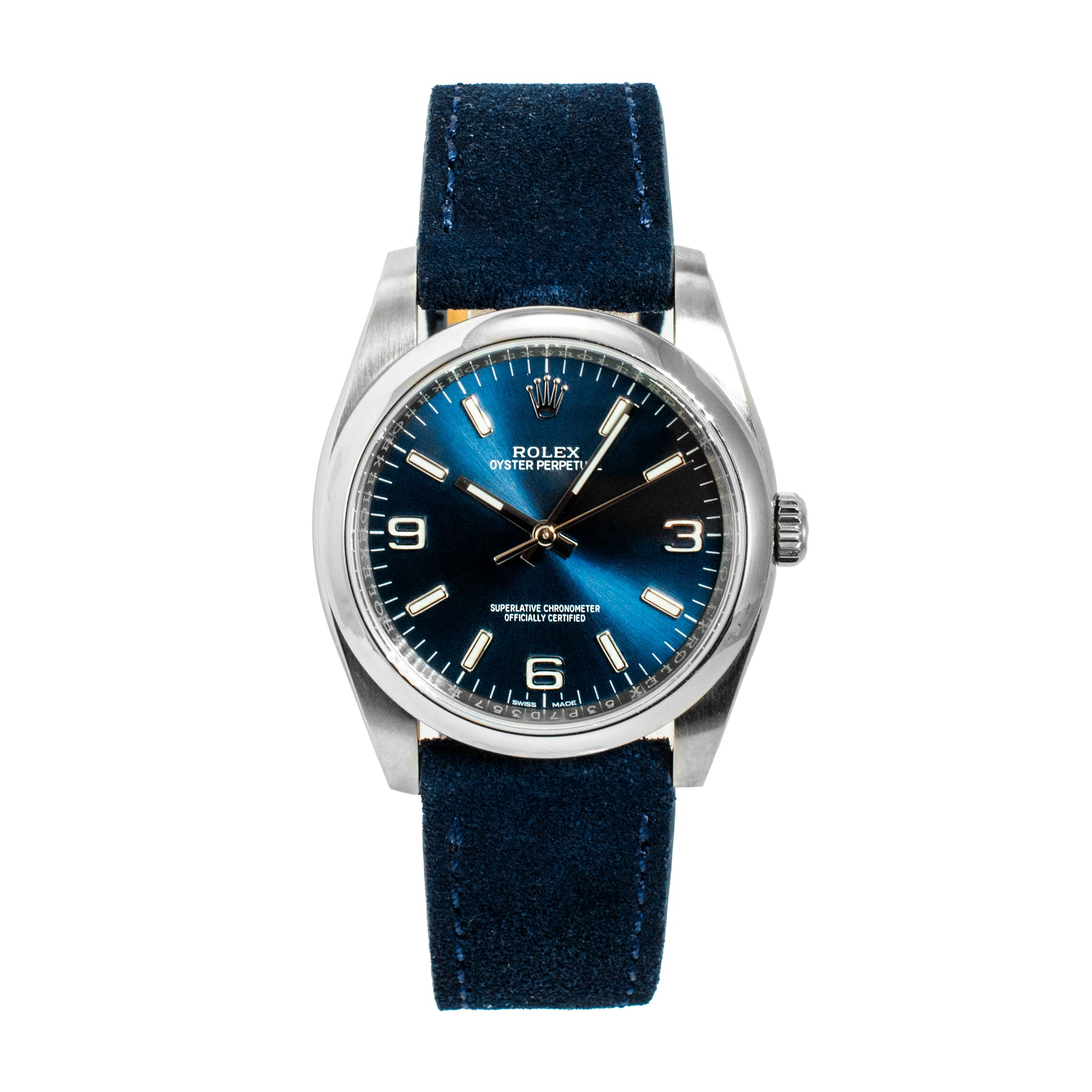 2018 Rolex Oyster Perpetual 36MM 116000 Blue 3 Arabic Dial Stainless Steel Watch