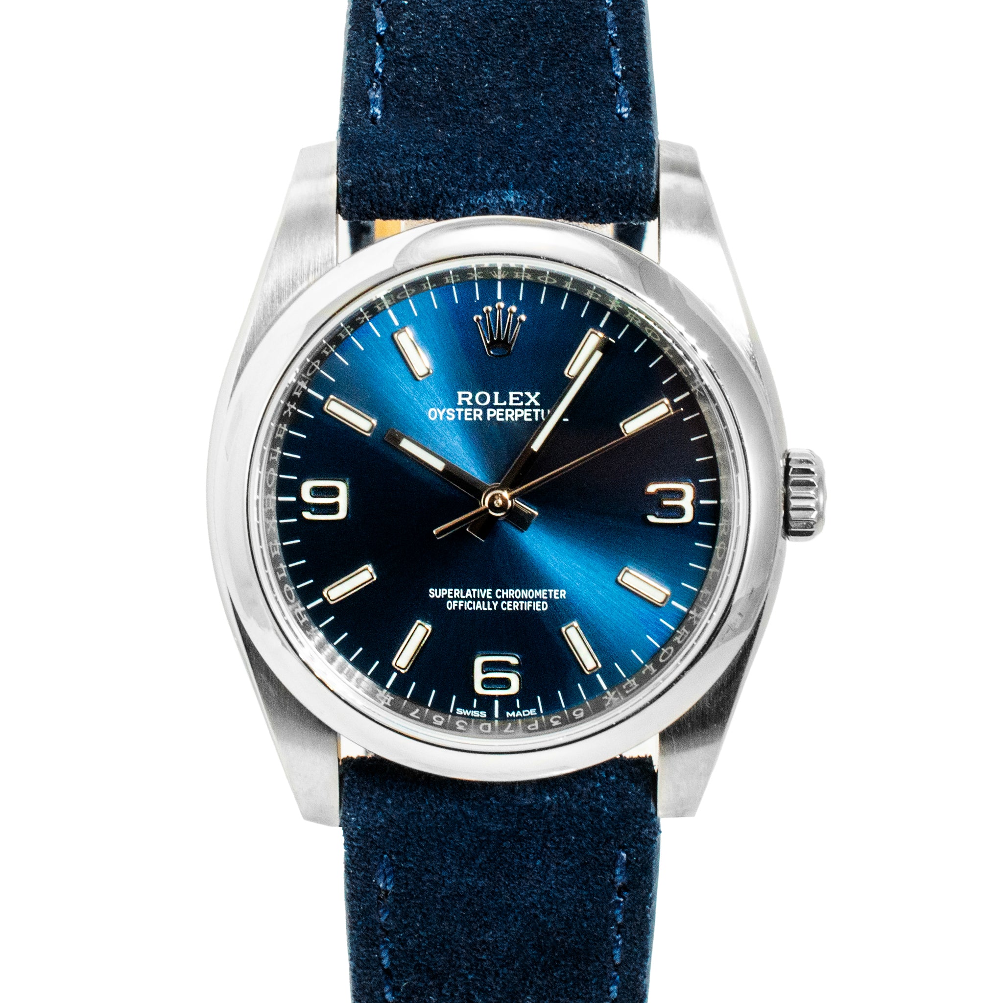 2018 Rolex Oyster Perpetual 36MM 116000 Blue 3 Arabic Dial Stainless Steel Watch