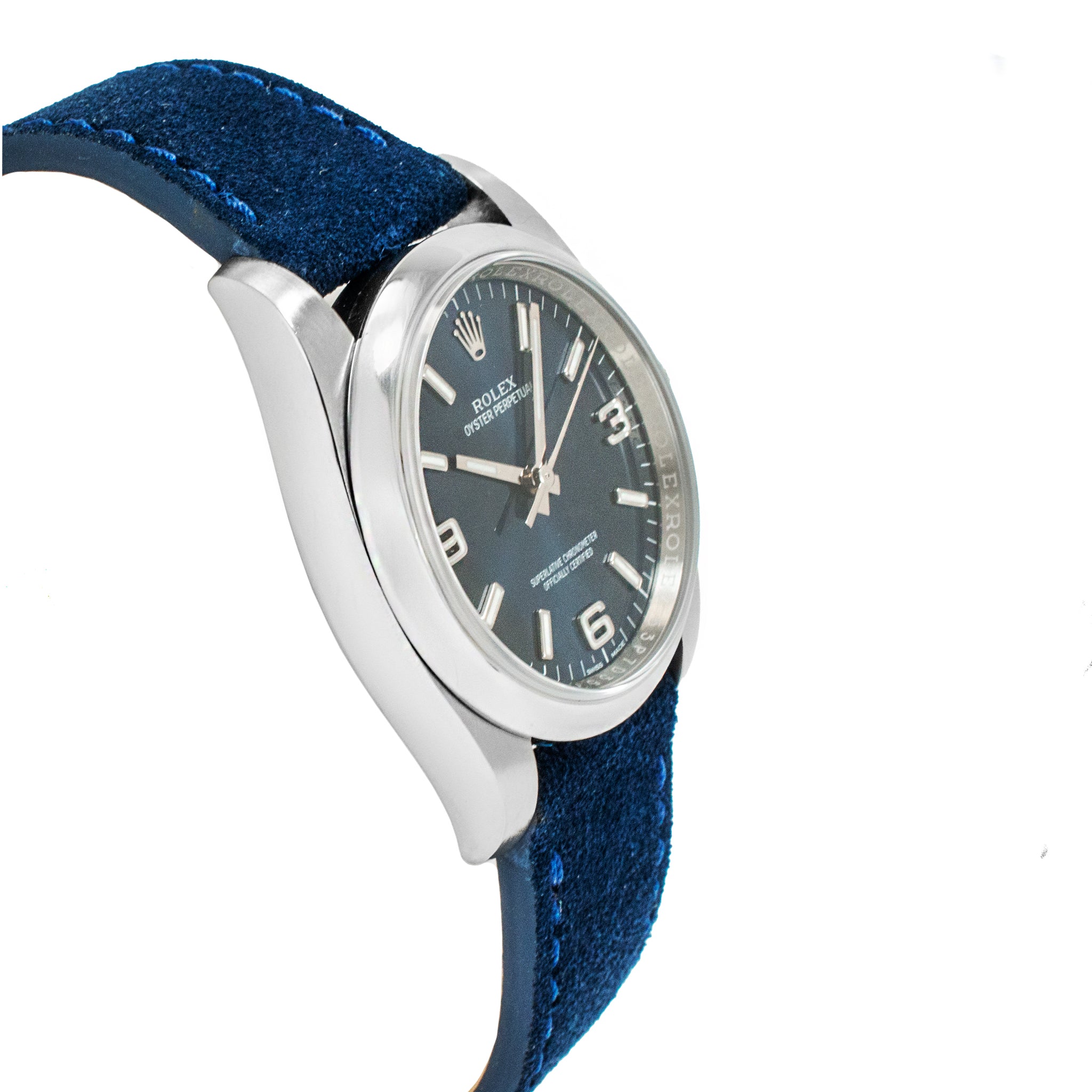 2018 Rolex Oyster Perpetual 36MM 116000 Blue 3 Arabic Dial Stainless Steel Watch