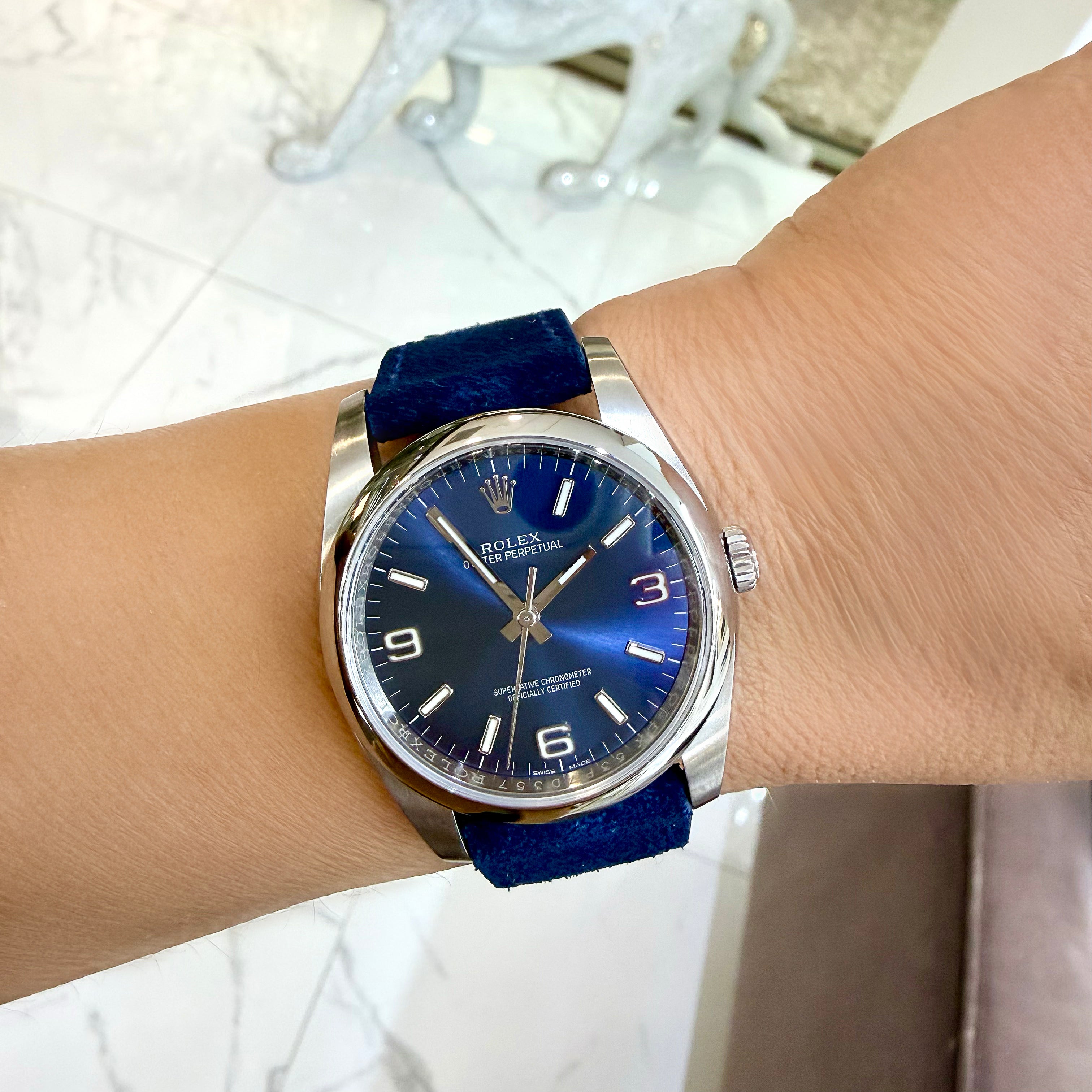 2018 Rolex Oyster Perpetual 36MM 116000 Blue 3 Arabic Dial Stainless Steel Watch