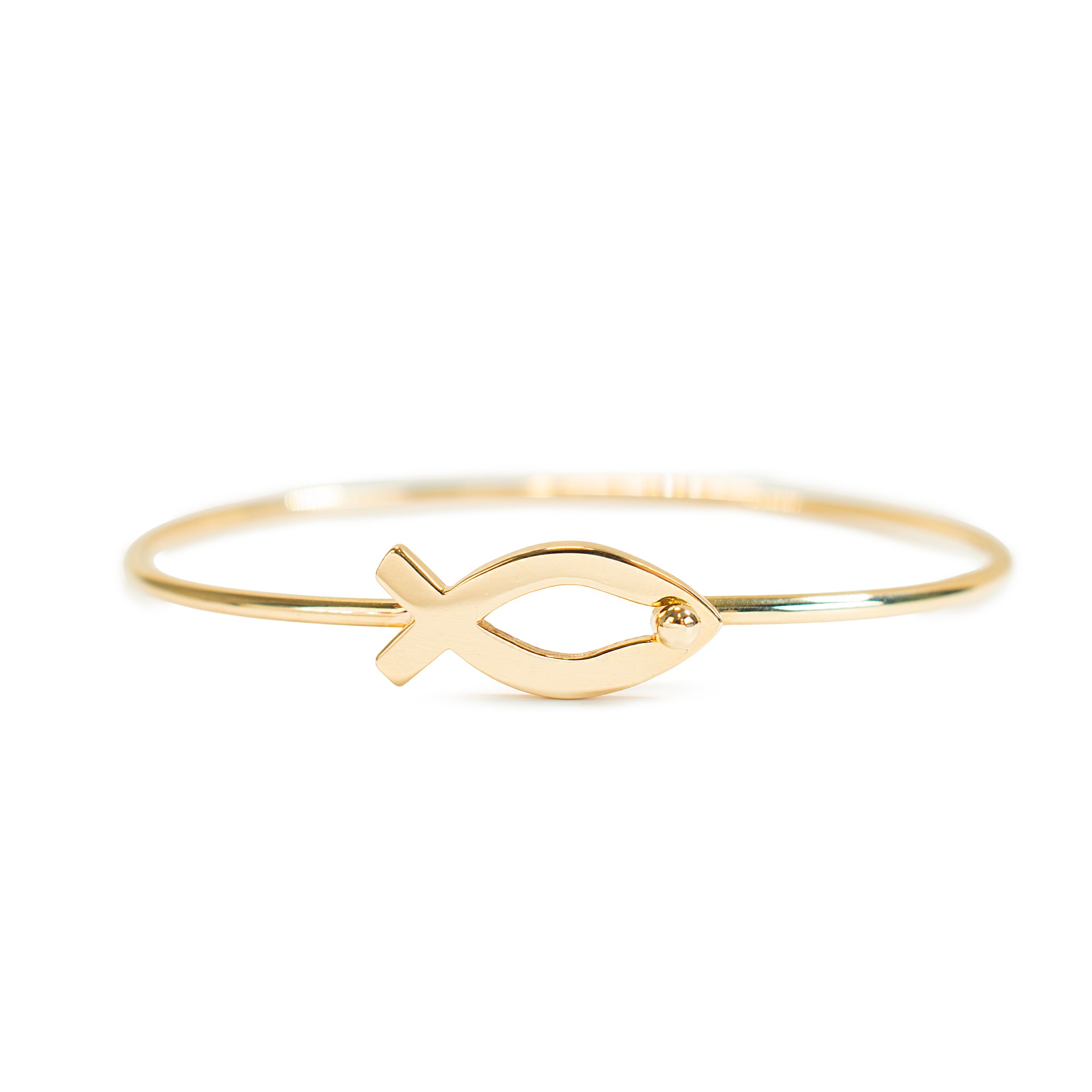 James Avery Retired 14K Yellow Gold Fish Ichthus Hook Bangle Bracelet