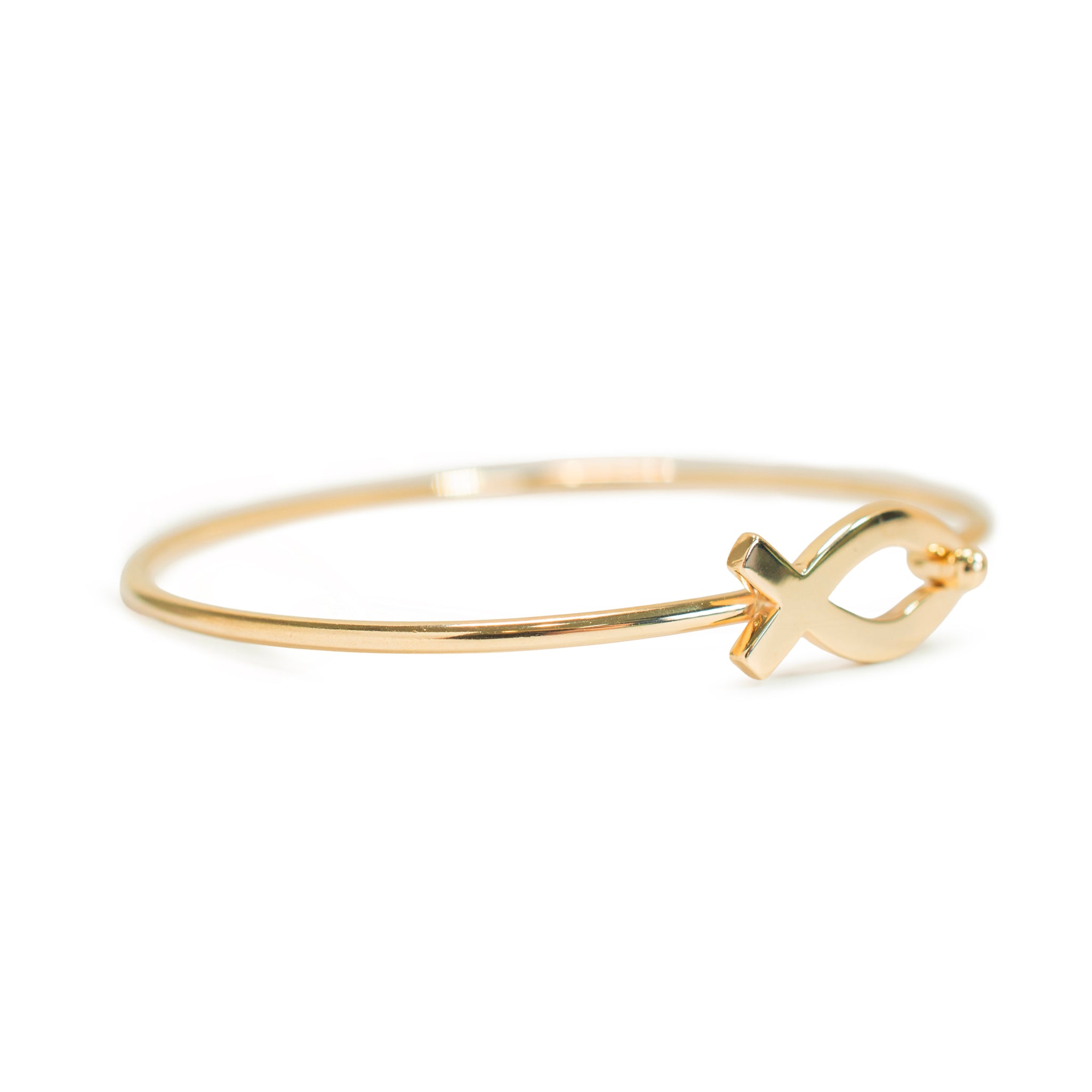 James Avery Retired 14K Yellow Gold Fish Ichthus Hook Bangle Bracelet