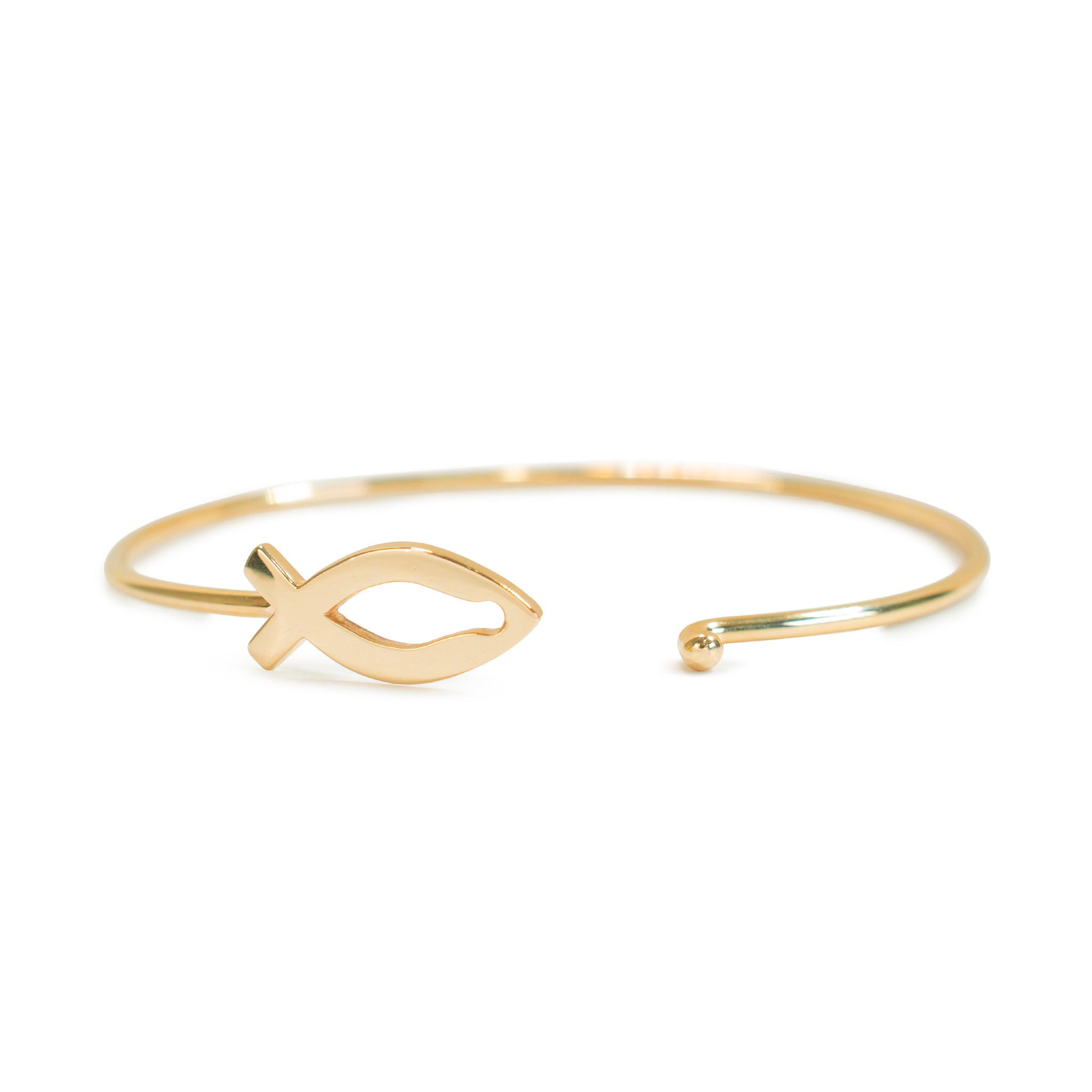 James Avery Retired 14K Yellow Gold Fish Ichthus Hook Bangle Bracelet