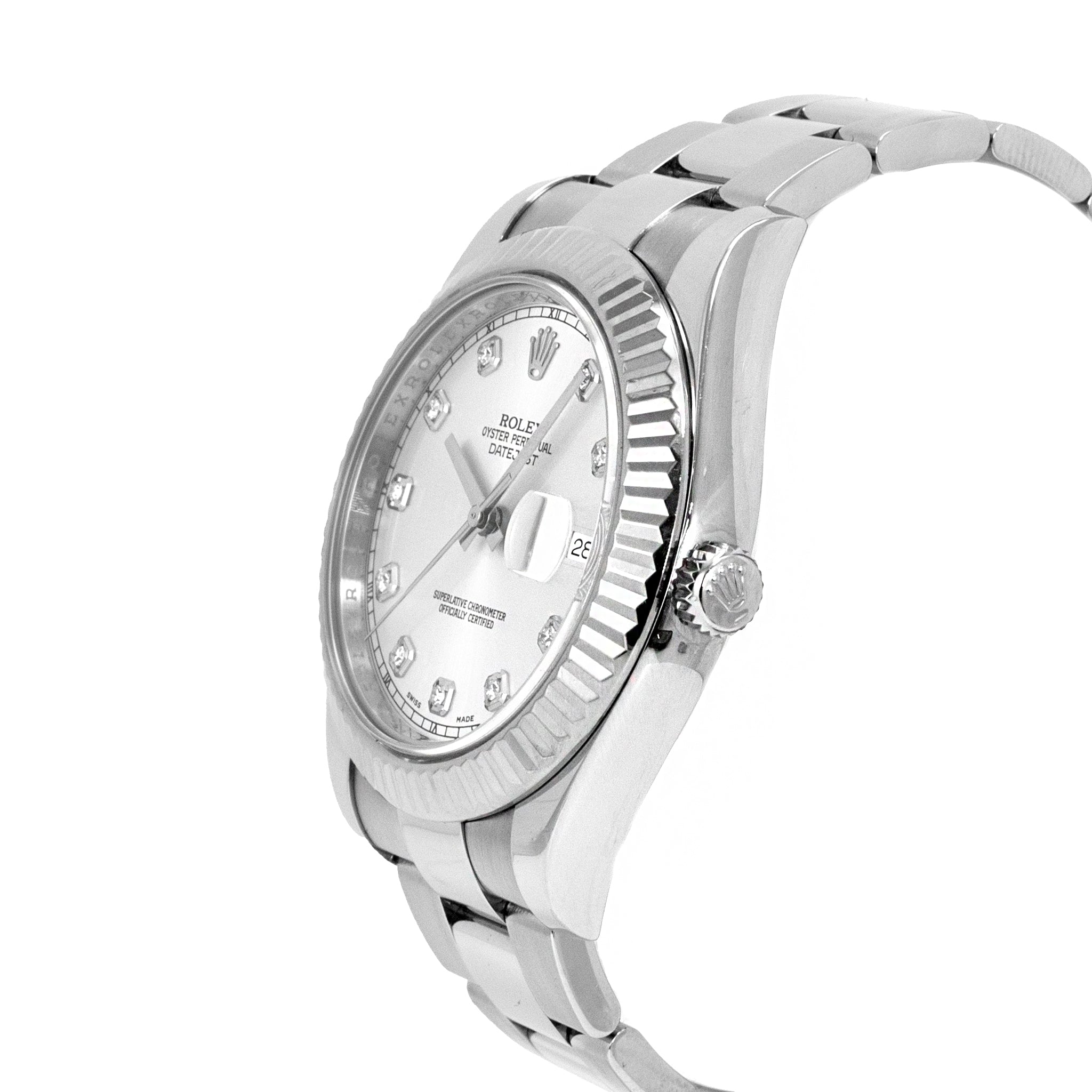 Rolex Datejust 41MM 116334 Fluted Oyster Silver Diamond Dial Steel Watch