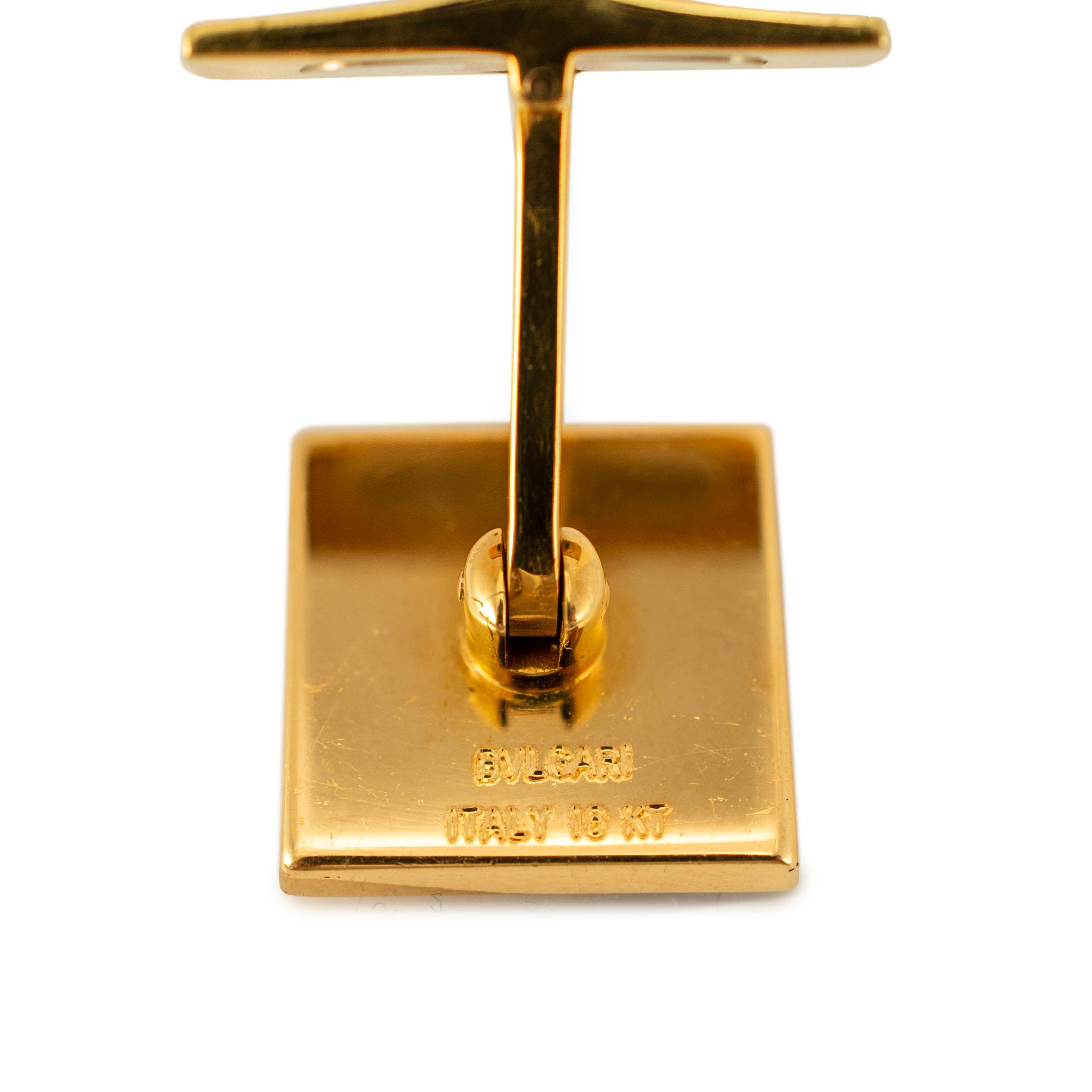 Men's Vintage Bvlgari 18K Gold Blue Lapis Brown Tiger’s Eye Checkers Cufflinks