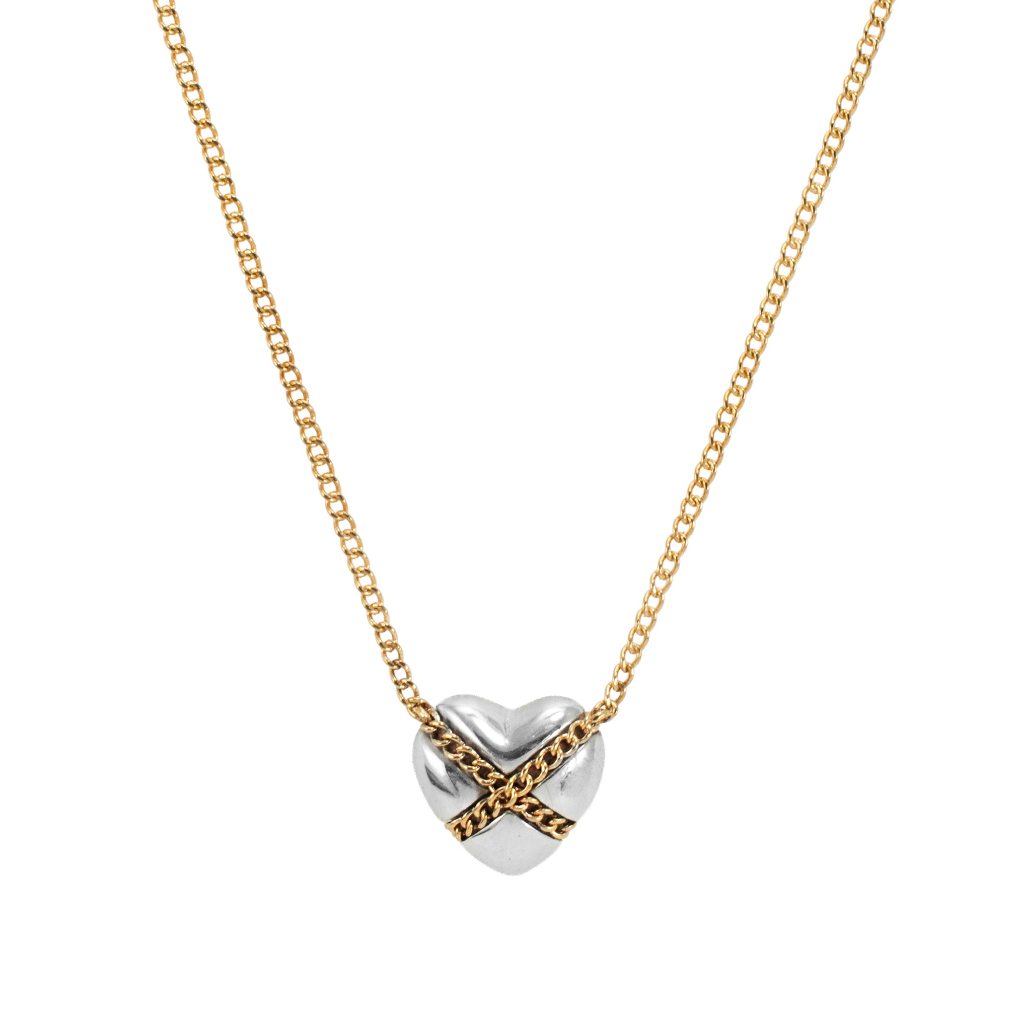 Tiffany & Co. Cross My Heart 18K Yellow Gold Silver Two-Tone Pendant Necklace