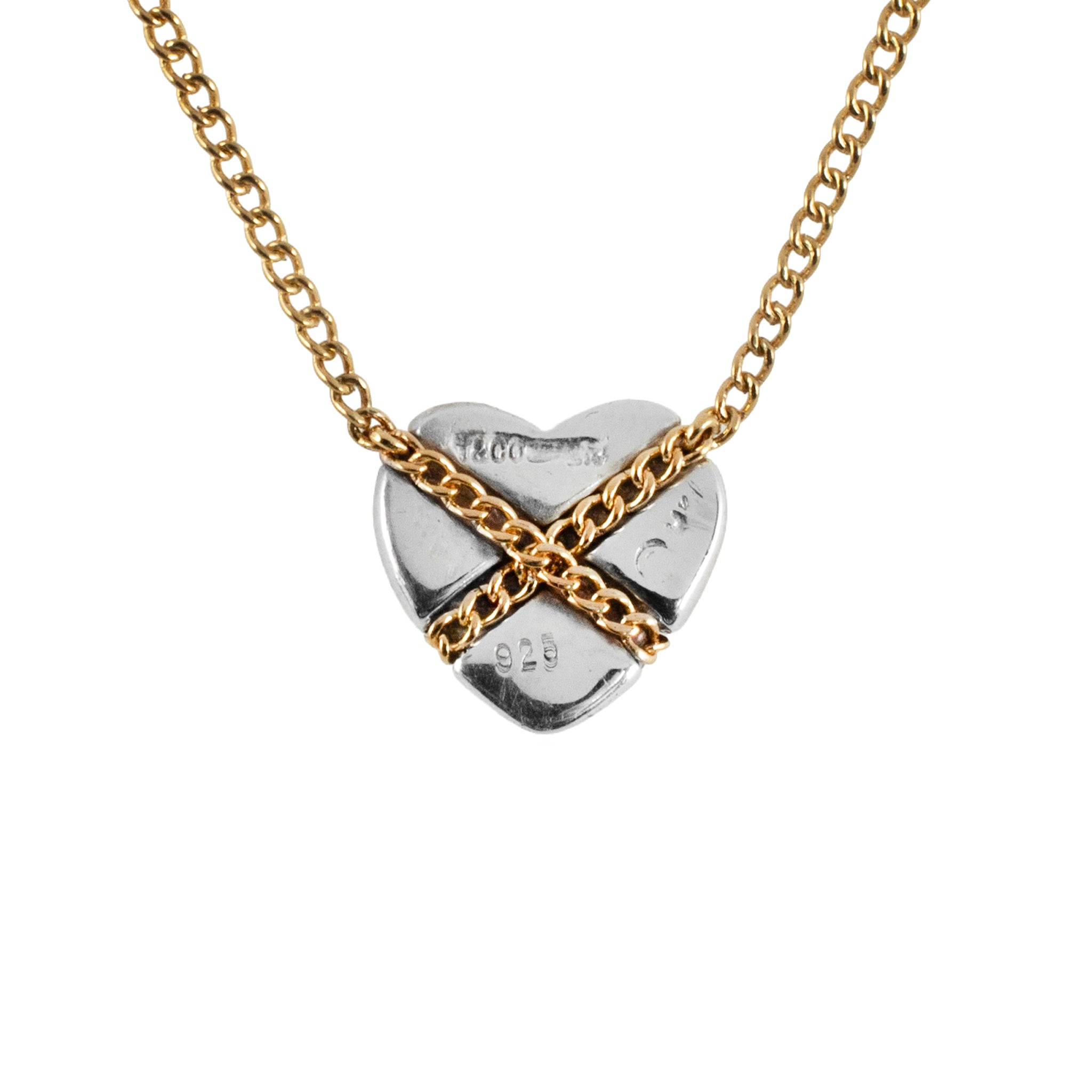 Tiffany & Co. Cross My Heart 18K Yellow Gold Silver Two-Tone Pendant Necklace