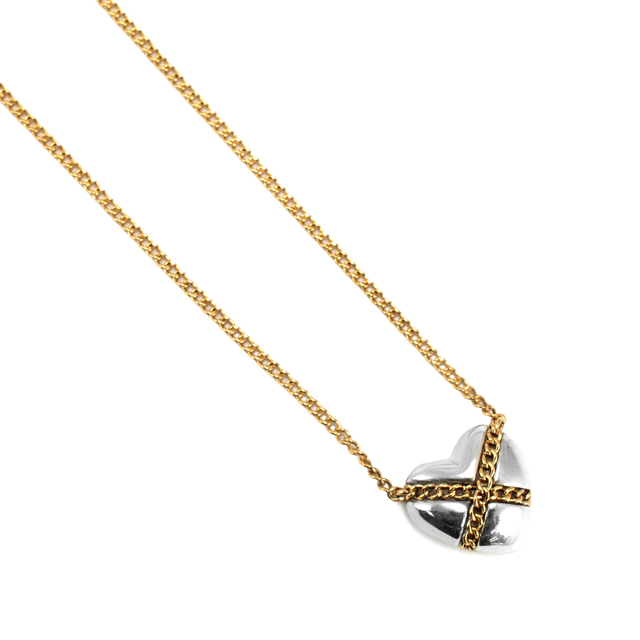 Tiffany & Co. Cross My Heart 18K Yellow Gold Silver Two-Tone Pendant Necklace
