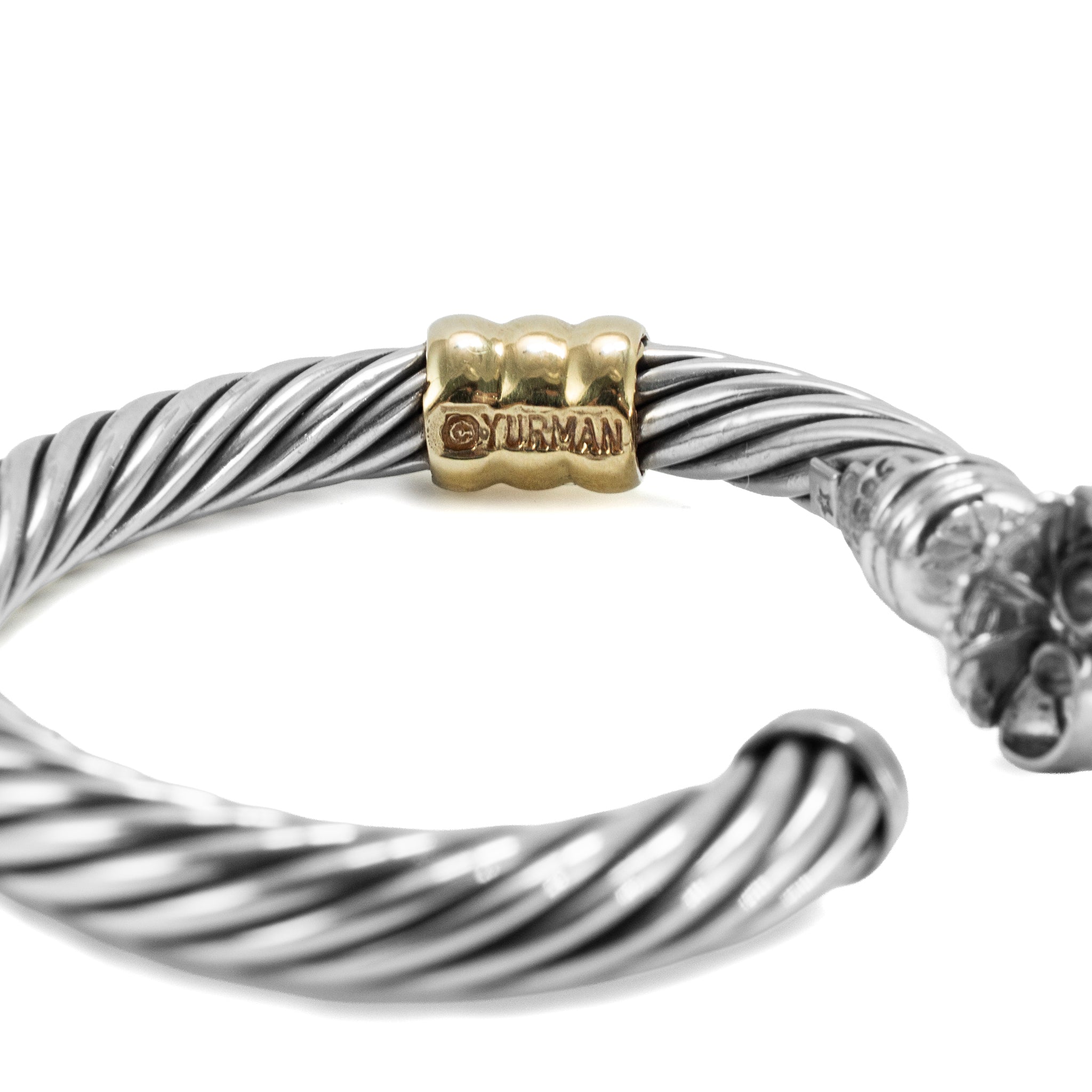 Vintage David Yurman 14K Yellow Gold 925 Silver Two-Tone Metro Hoop Ea