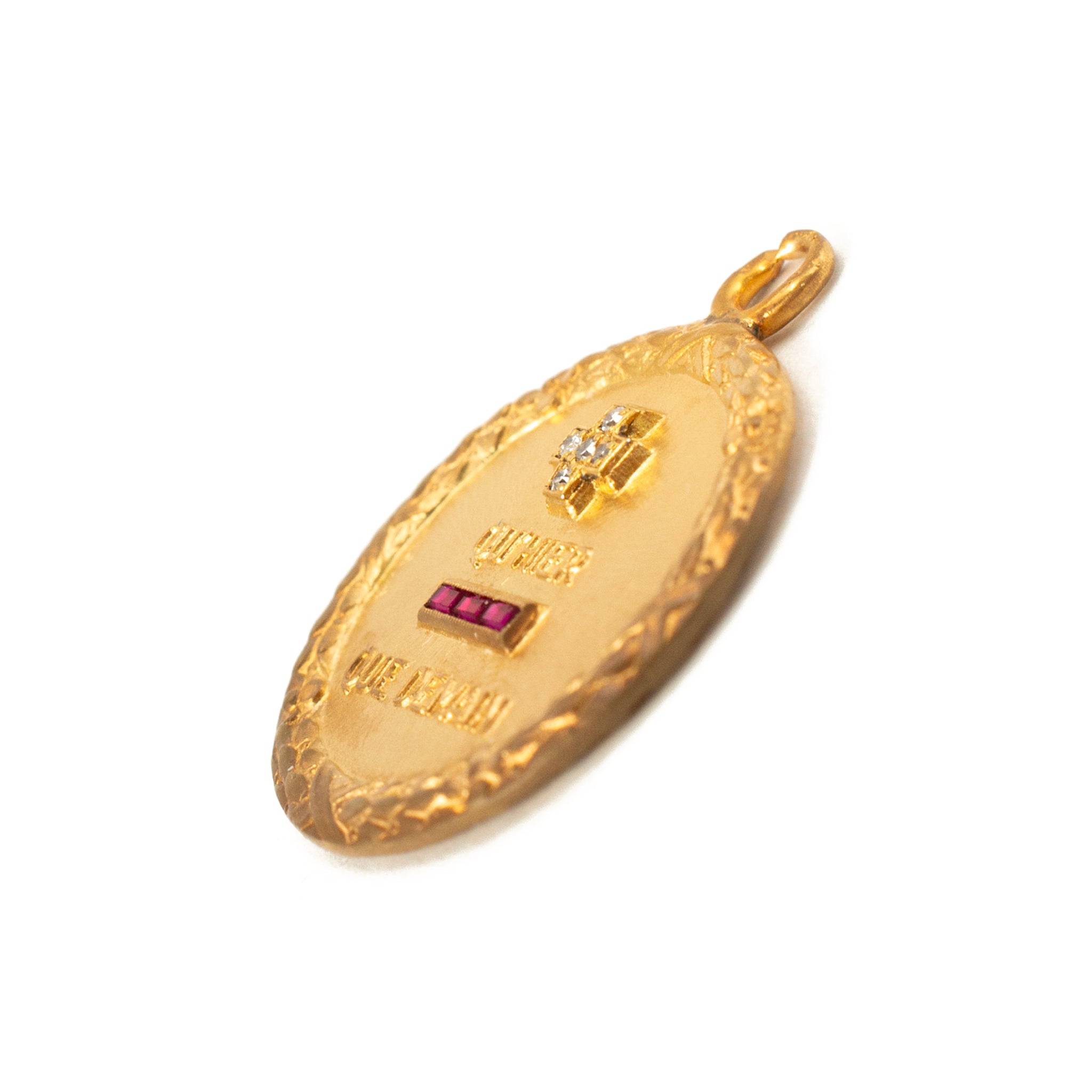 Vintage Cartier French Augis Love Medal 18K Gold Diamond Ruby Charm Pendant