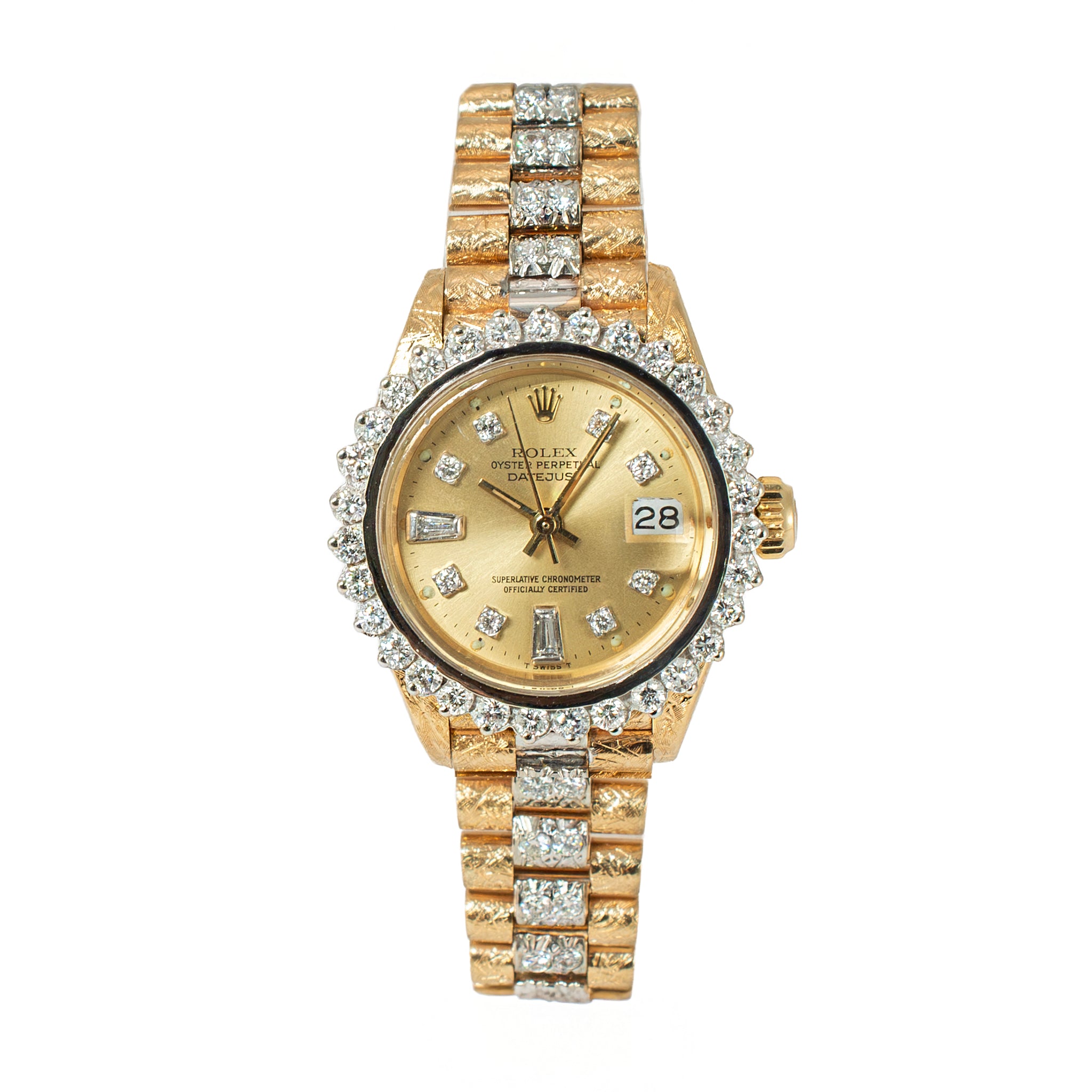 Ladies Rolex Datejust 26MM 6917 Diamond Bezel Dial Bracelet Bark 18K Gold Watch