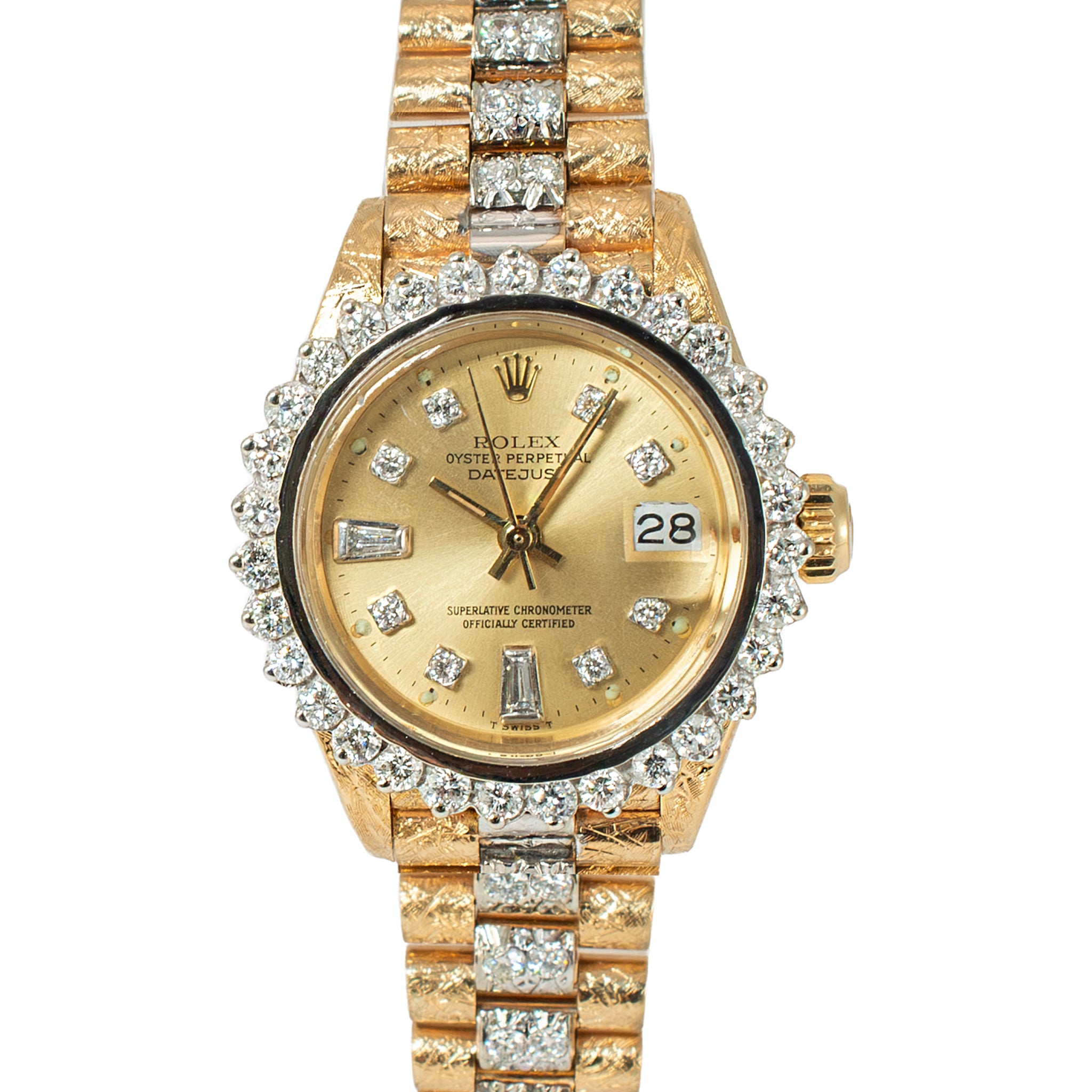 Ladies Rolex Datejust 26MM 6917 Diamond Bezel Dial Bracelet Bark 18K Gold Watch