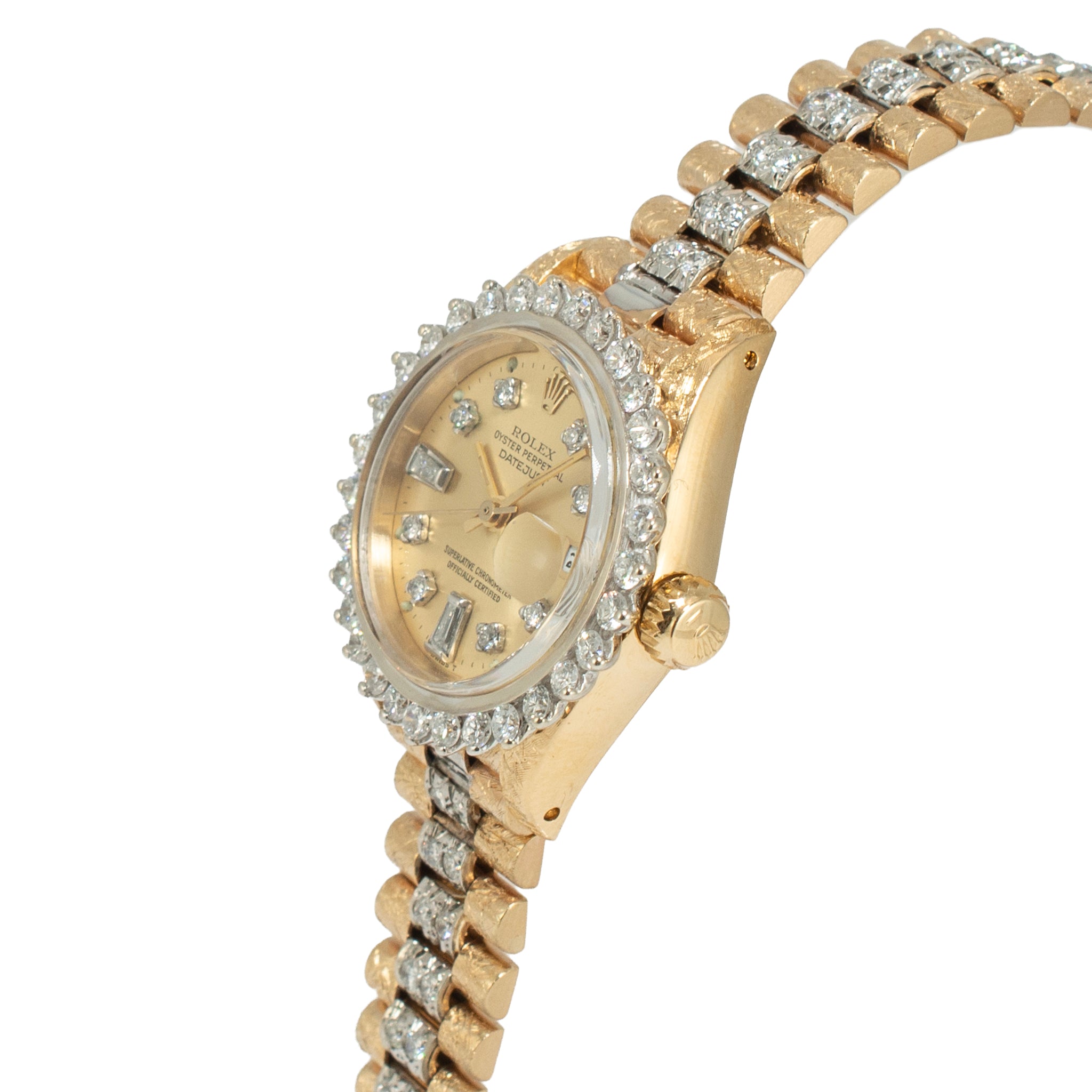 Ladies Rolex Datejust 26MM 6917 Diamond Bezel Dial Bracelet Bark 18K Gold Watch