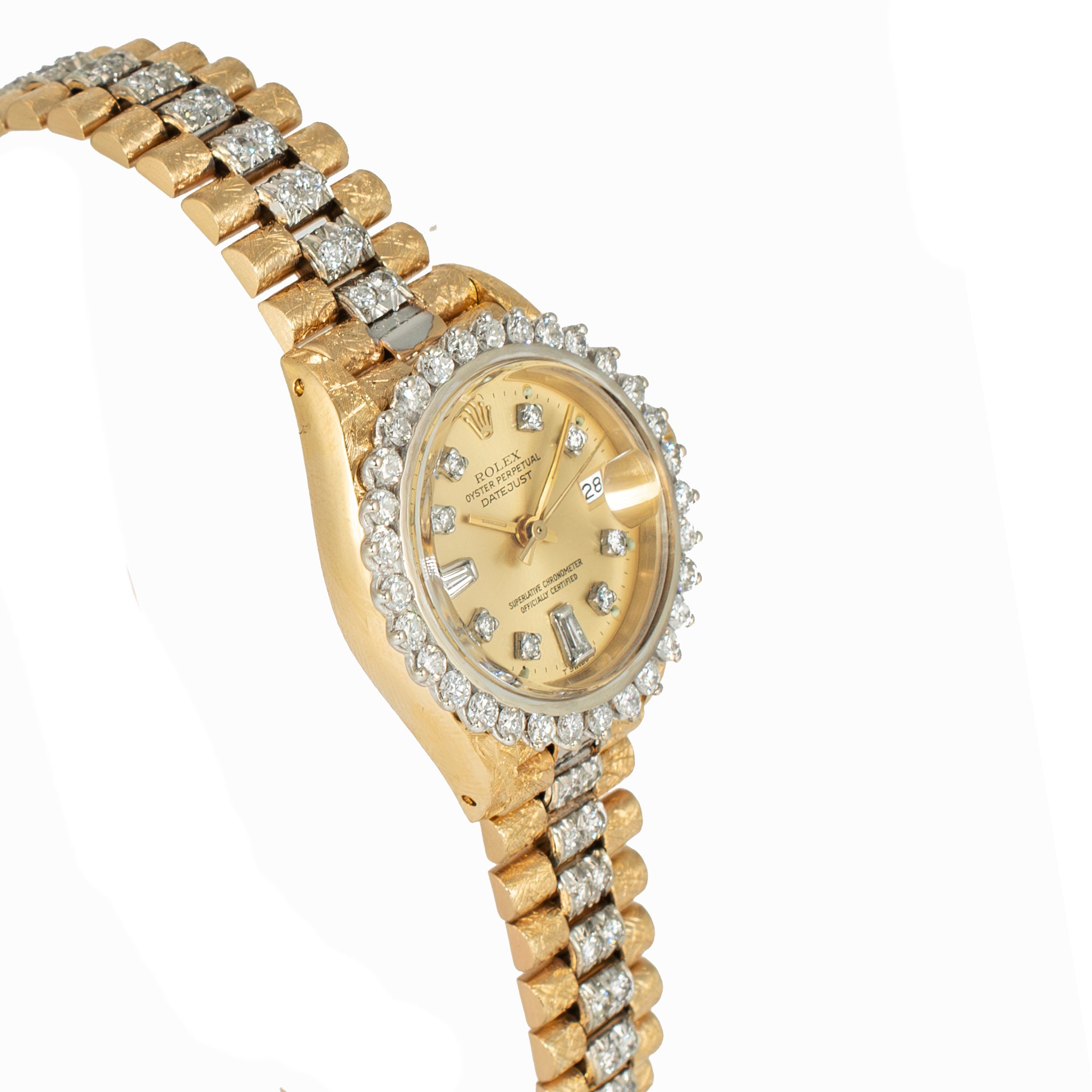 Ladies Rolex Datejust 26MM 6917 Diamond Bezel Dial Bracelet Bark 18K Gold Watch