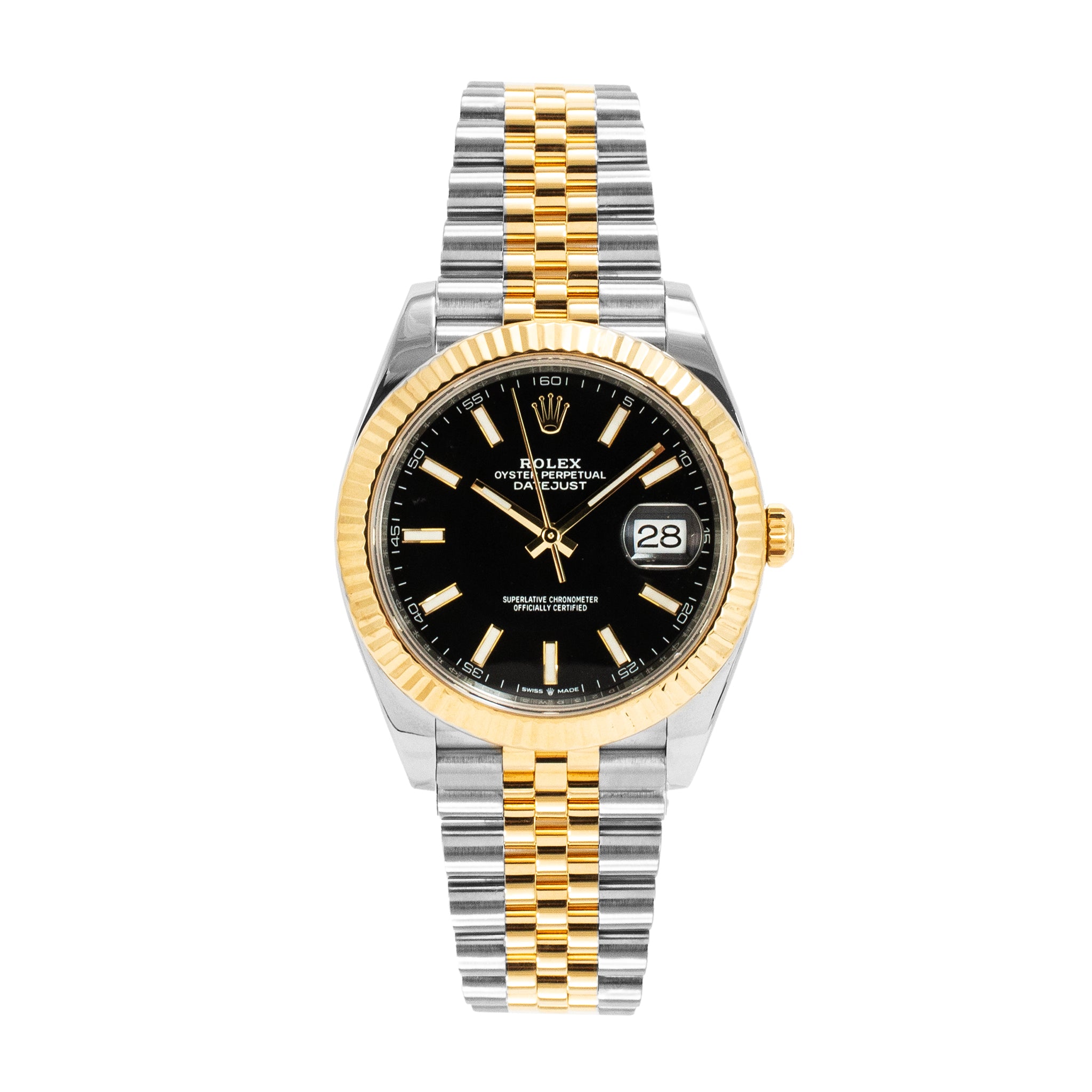 2024 Rolex Datejust 41MM 126333 Black Stick Dial Fluted Jubilee Gold Steel Watch