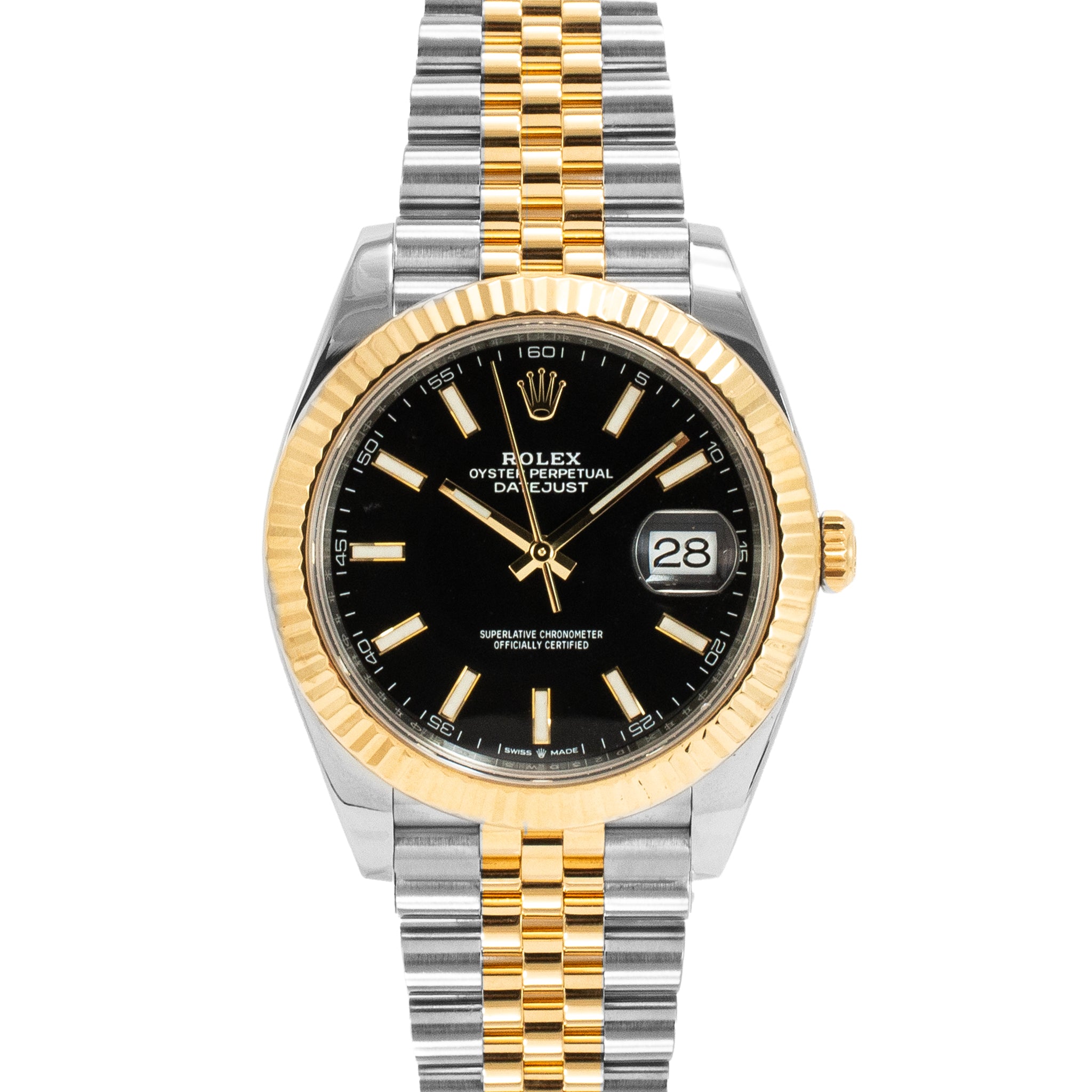 2024 Rolex Datejust 41MM 126333 Black Stick Dial Fluted Jubilee Gold Steel Watch