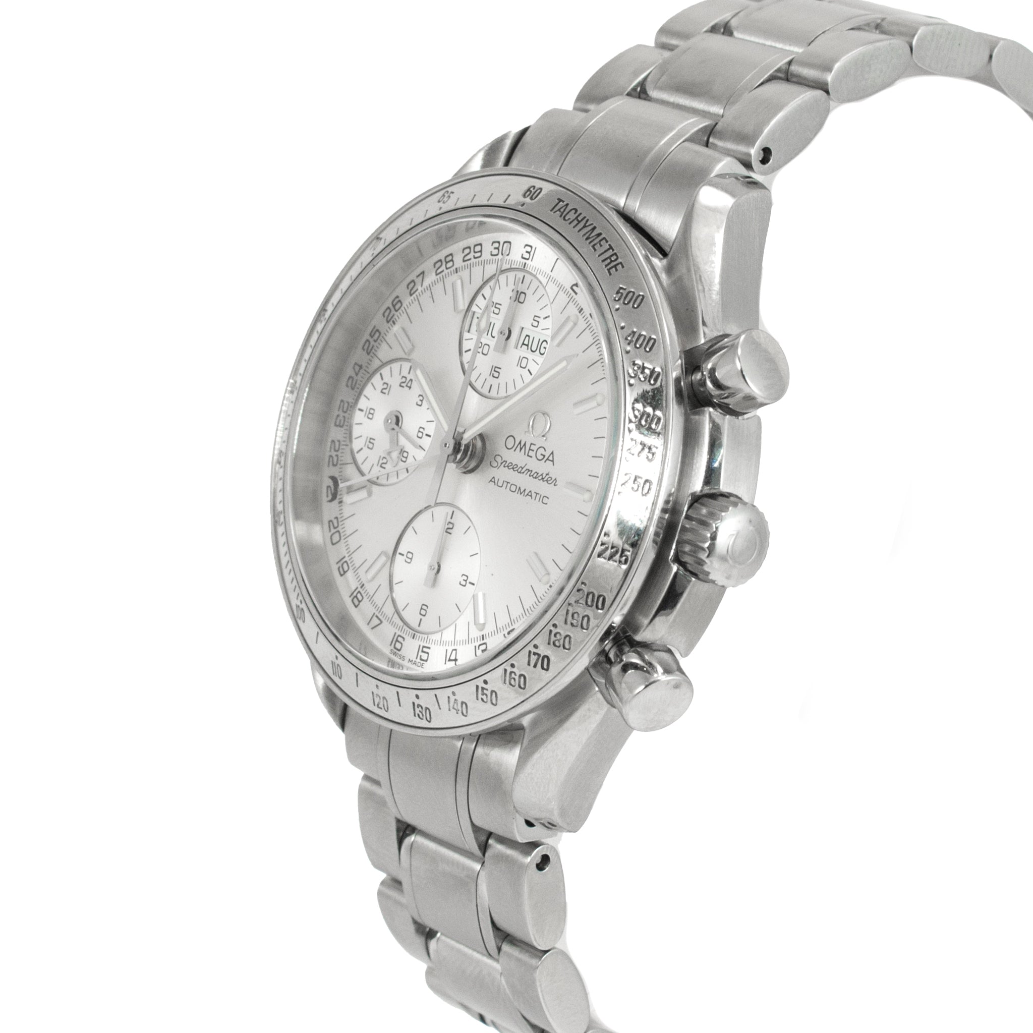 Omega Speedmaster Day Date 39MM 3523.30.00 Silver Calendar Chrono Steel Watch