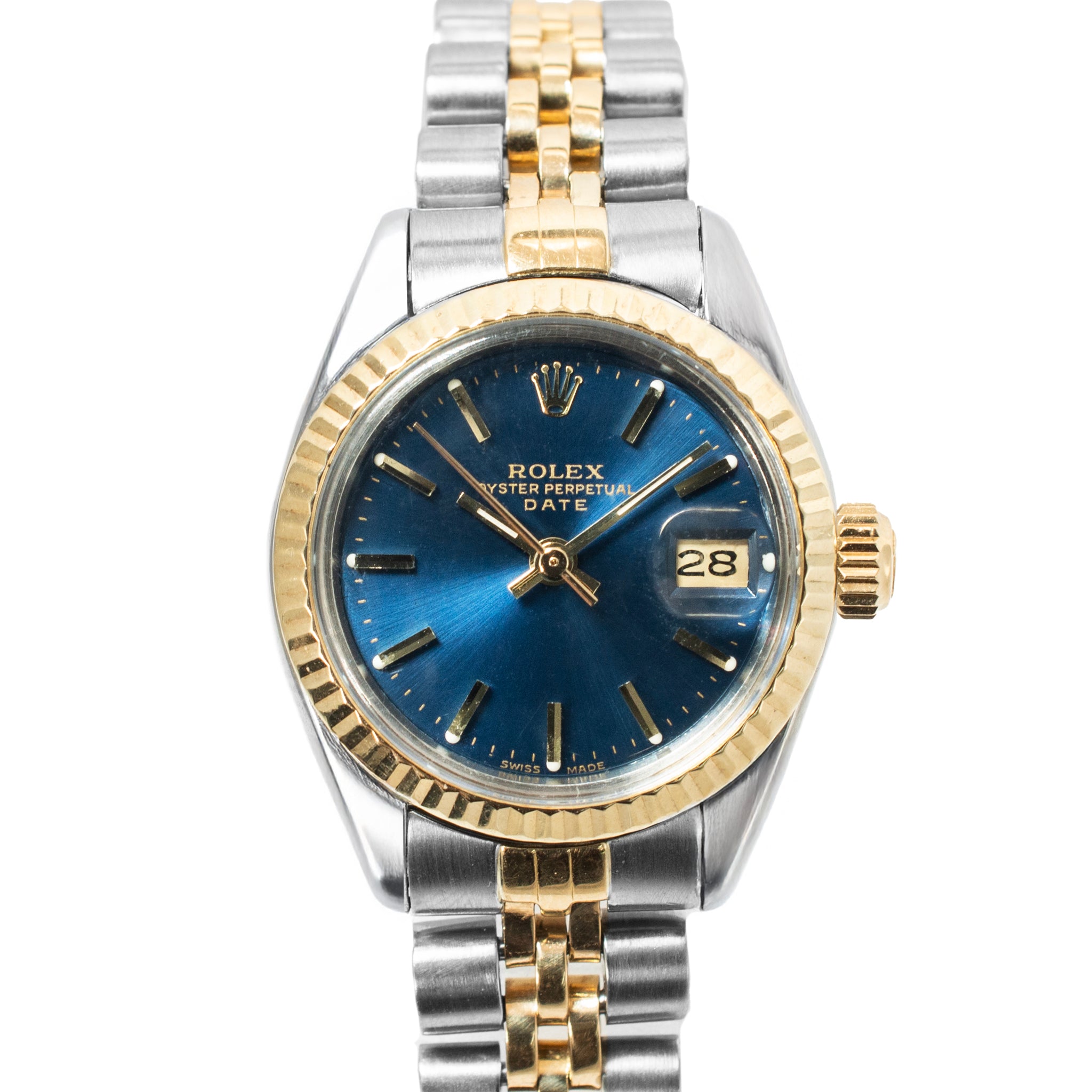 Rolex Oyster Perpetual Lady Date 26MM 6917 Blue Dial Jubilee Gold Steel Watch