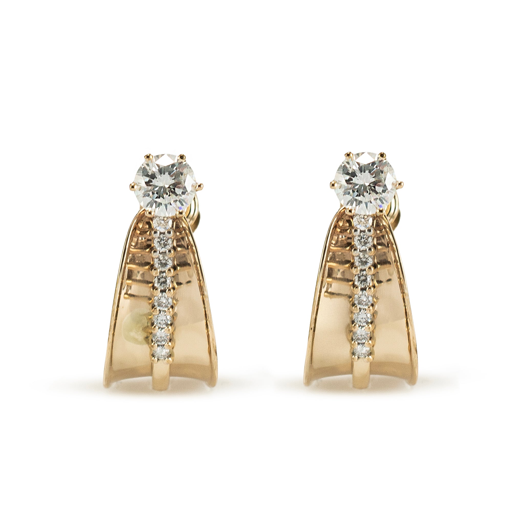 Vintage 14K Yellow Gold 1.43ct Diamond Stud Heggie Clip Dangle J Hoops