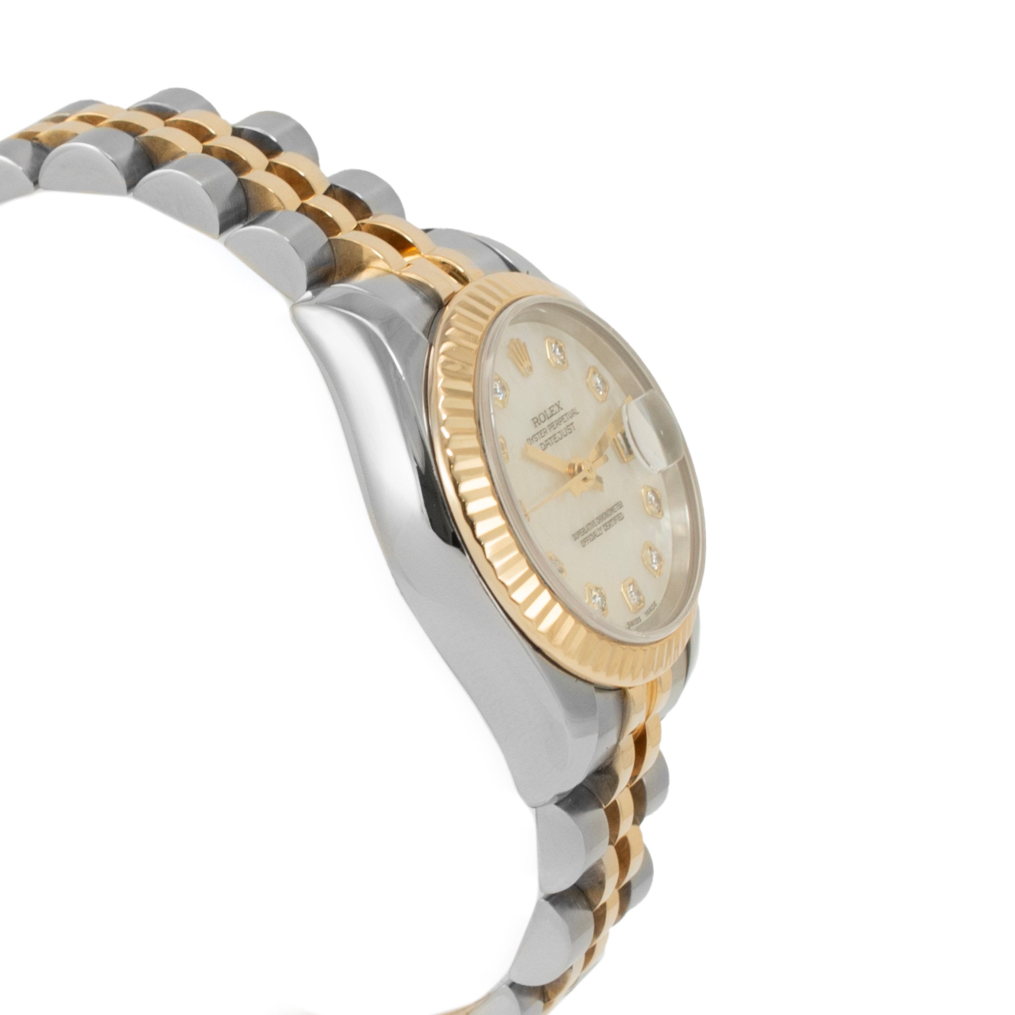 Rolex Ladies Datejust 26MM 179173 Mop Diamond Bezel Jubilee Gold Steel Watch