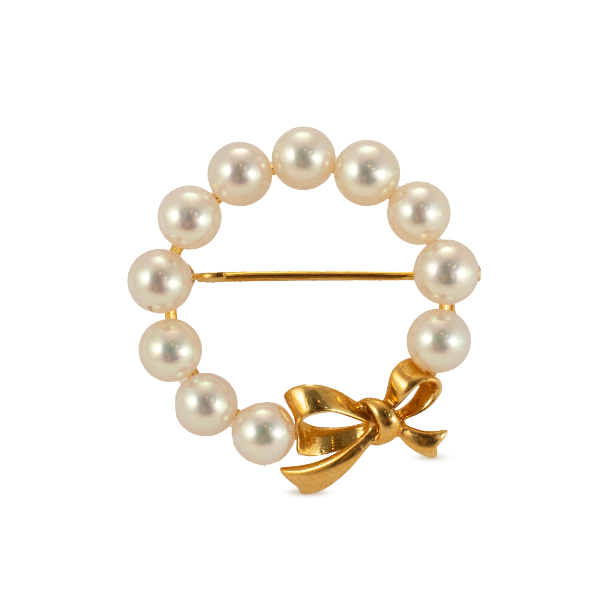 Vintage Mikimoto 18K Yellow Gold Pearl Wreath Brooch