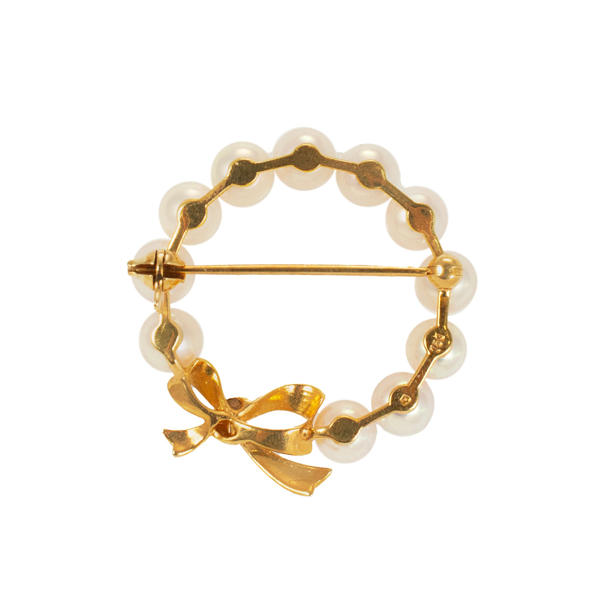 Vintage Mikimoto 18K Yellow Gold Pearl Wreath Brooch