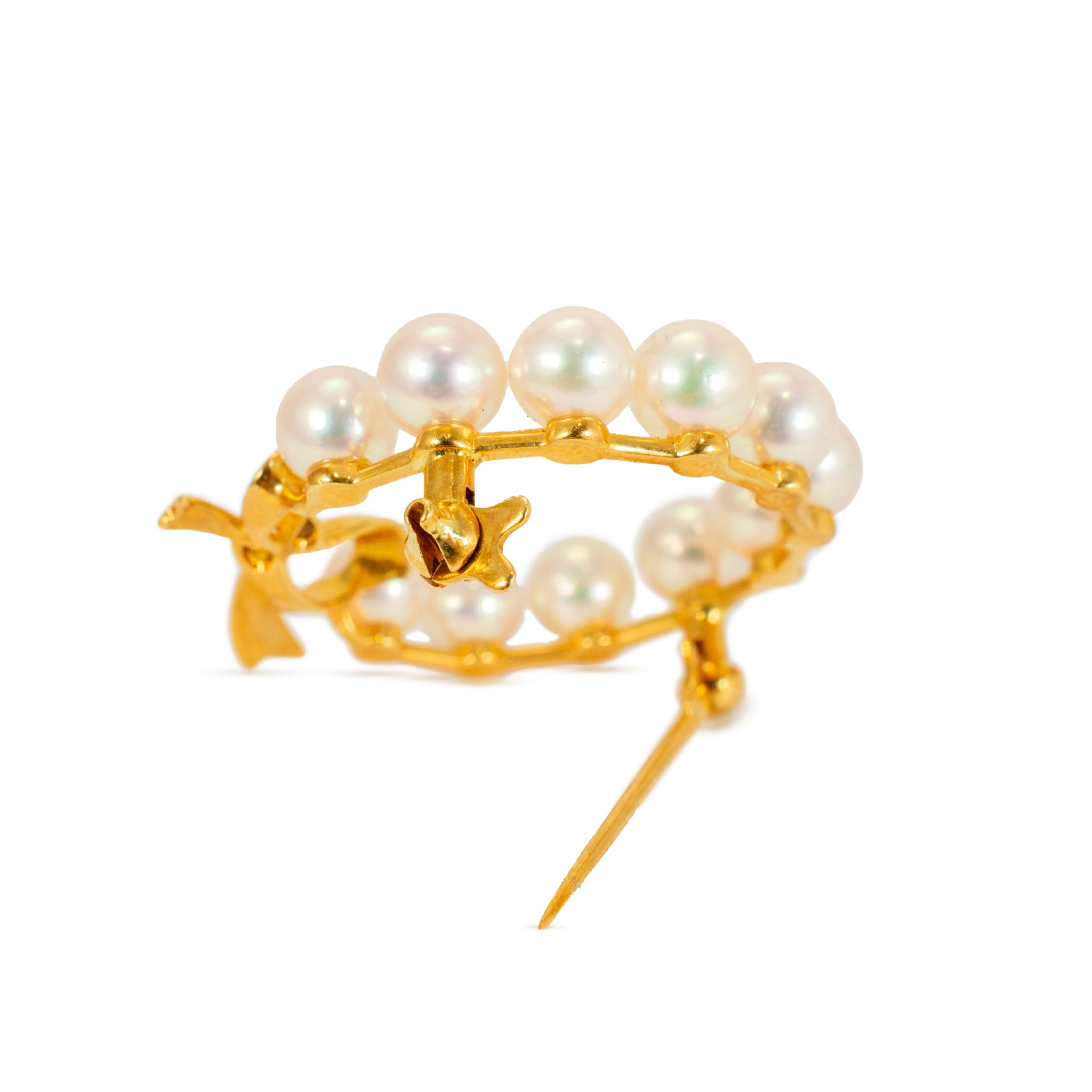 Vintage Mikimoto 18K Yellow Gold Pearl Wreath Brooch