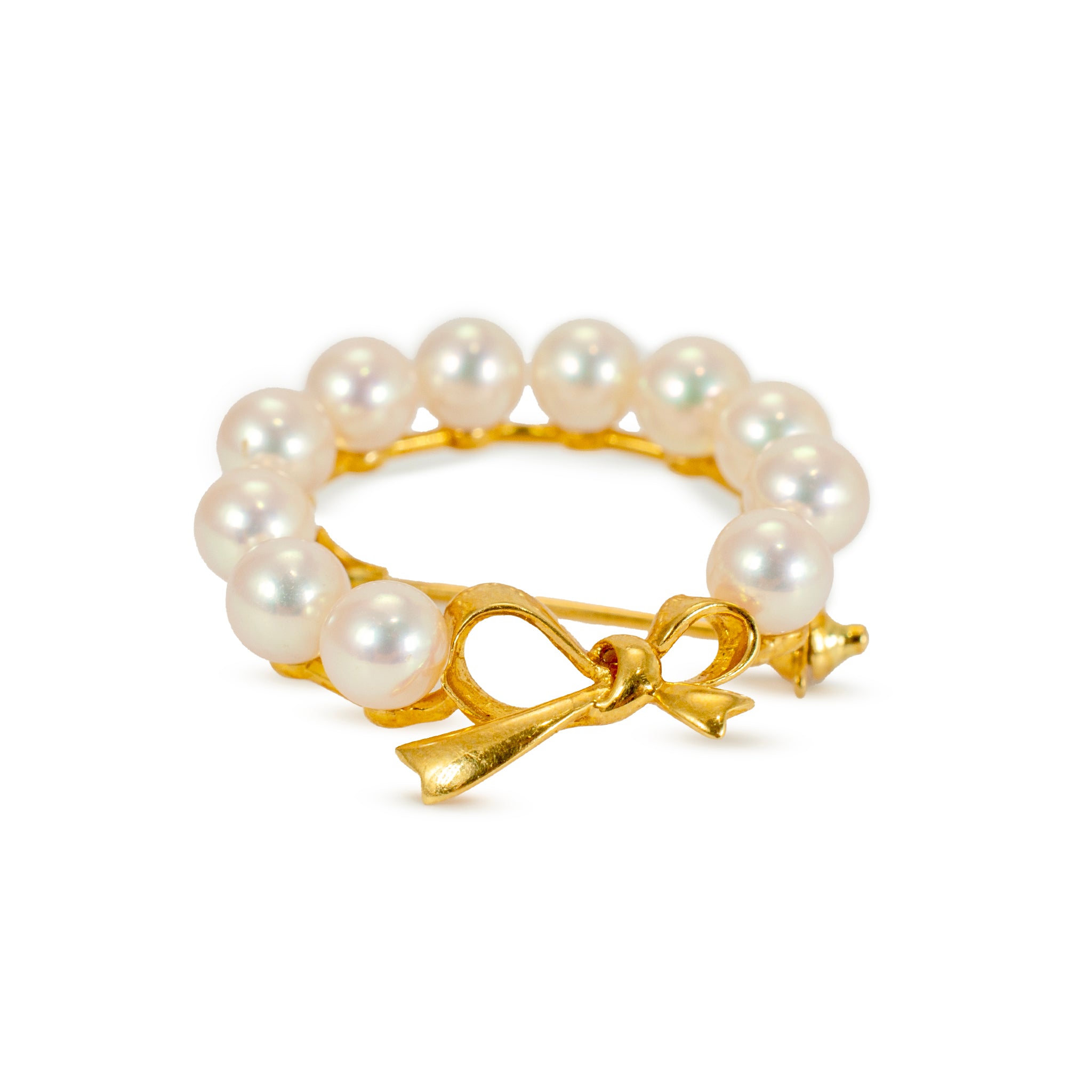 Vintage Mikimoto 18K Yellow Gold Pearl Wreath Brooch