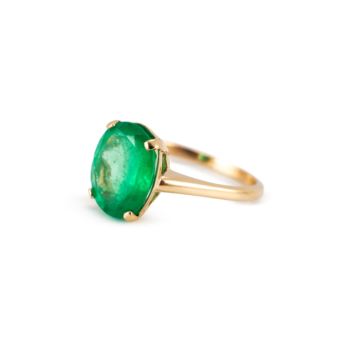 Ladies 14K Yellow Gold 4.36ctw Gia Colombian Green Emerald Cocktail Ring
