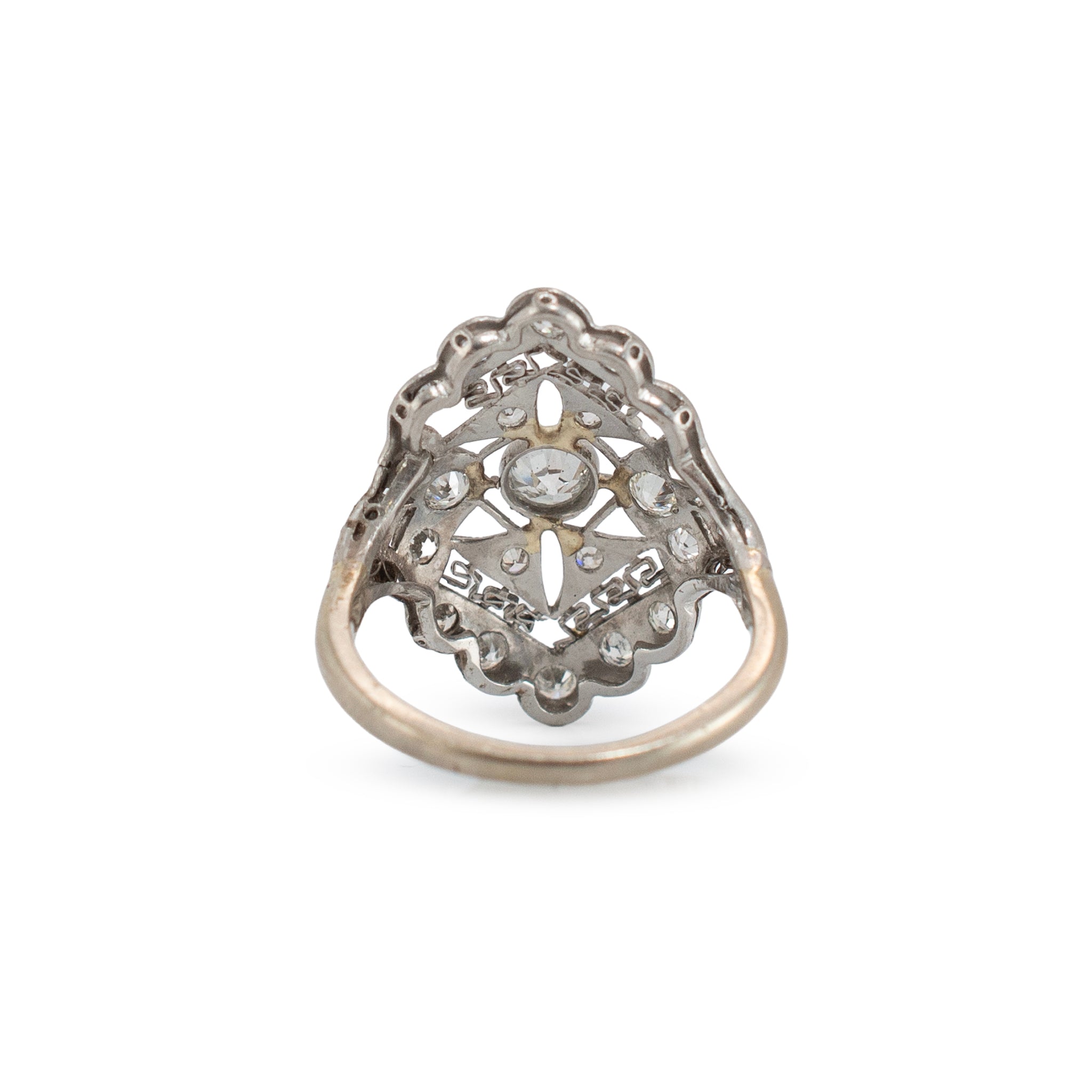 Antique Edwardian Platinum 14K White Gold 1.09ct Diamond Filigree Cocktail Ring
