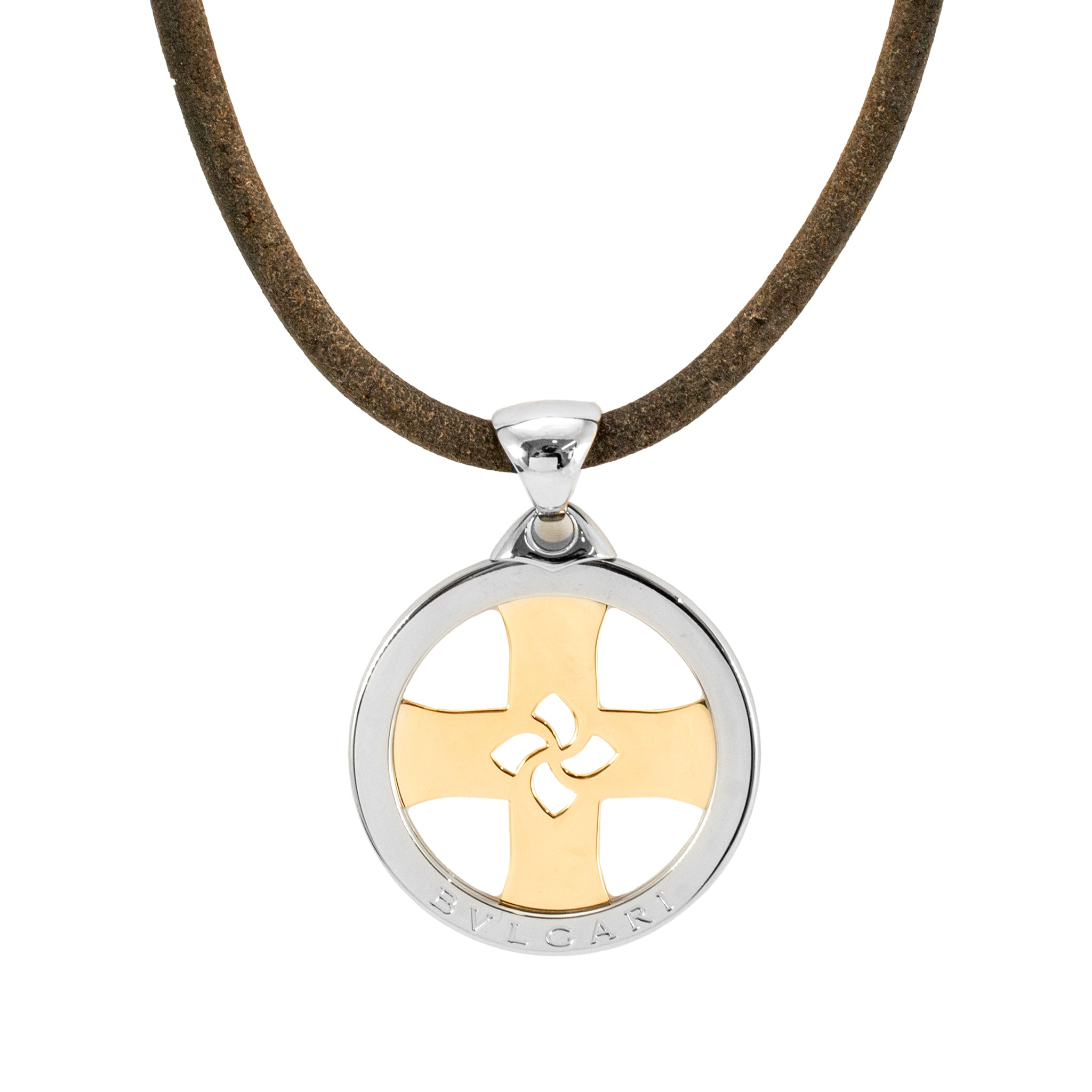 BVLGARI スチールとゴールド ペンダント Bvlgari Tondo 18K Yellow Gold Steel Black Two Tone Chain Cross Chocker