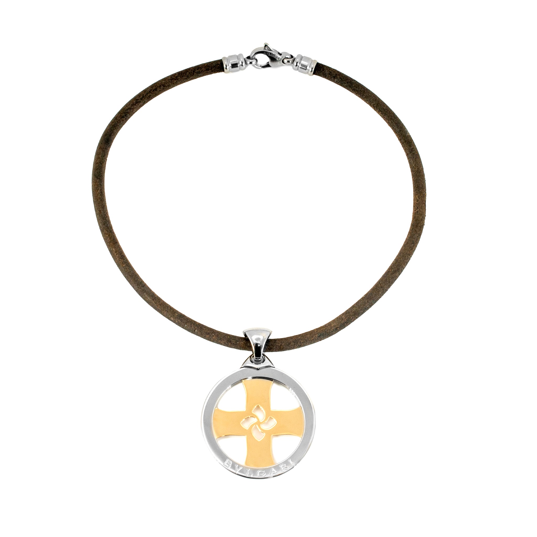 Bvlgari Tondo 18K Yellow Gold Steel Black Two Tone Chain Cross Chocker Necklace