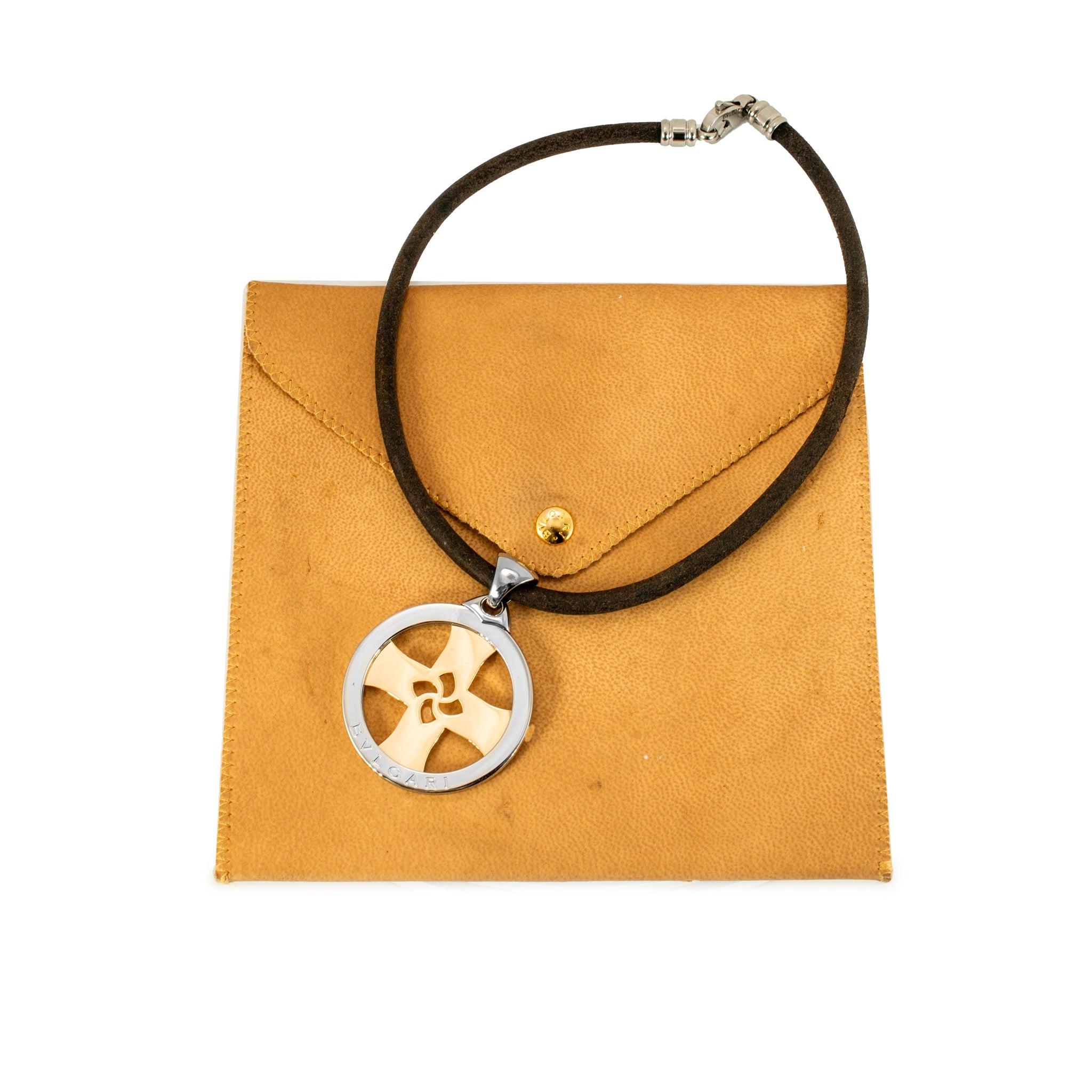 Bvlgari Tondo 18K Yellow Gold Steel Black Two Tone Chain Cross Chocker Necklace