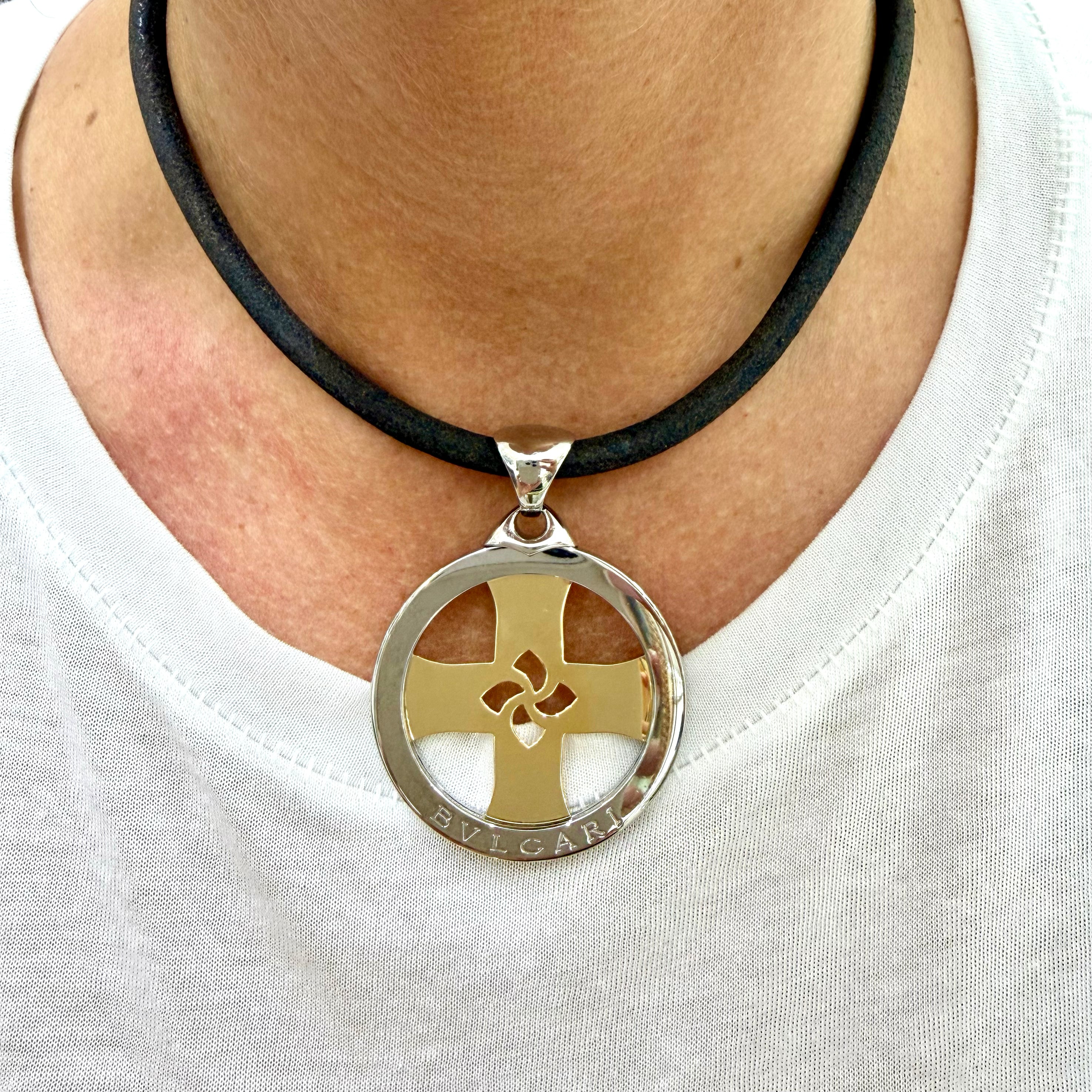 Bvlgari Tondo 18K Yellow Gold Steel Black Two Tone Chain Cross Chocker Necklace