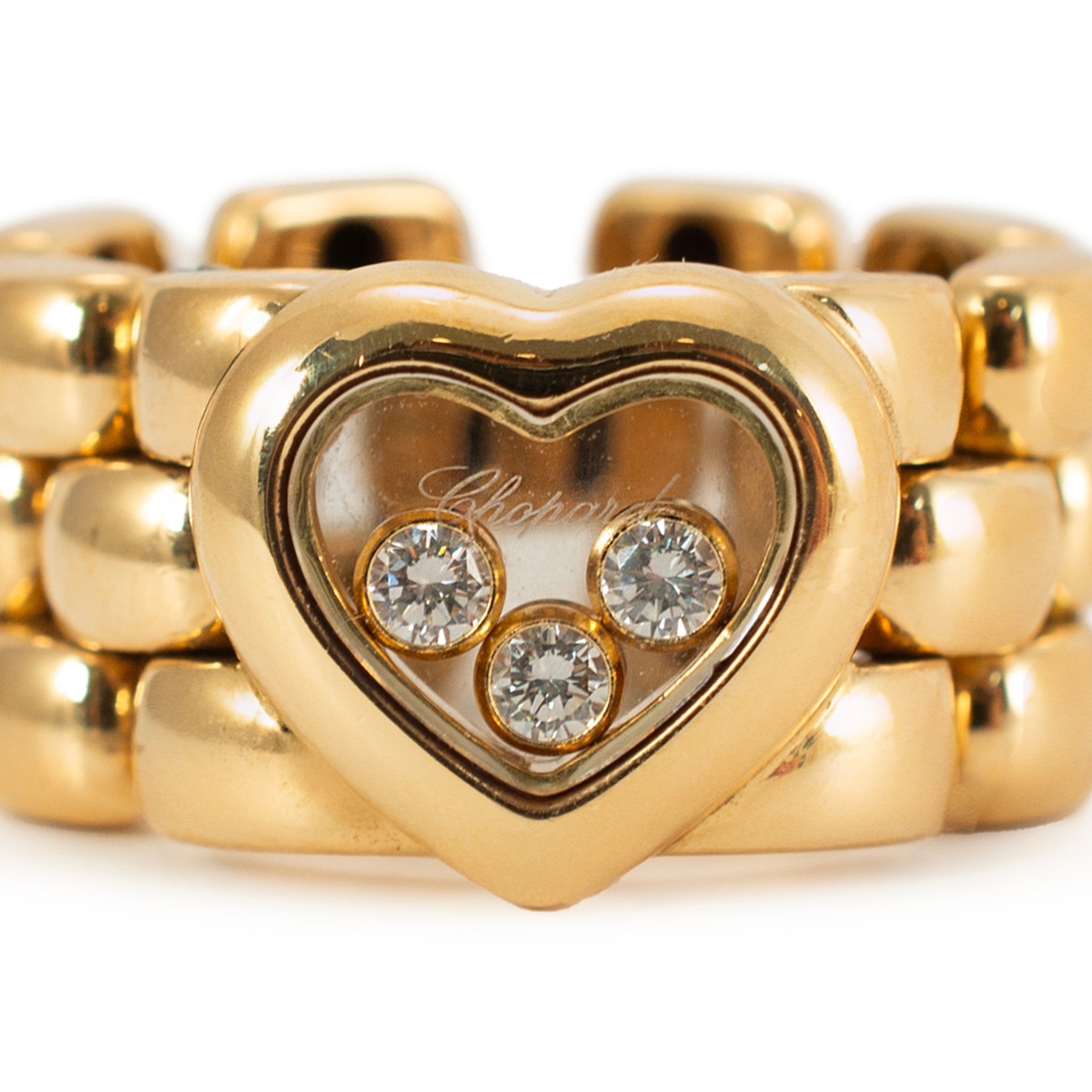 Chopard Happy Diamonds Icons Heart 18K Yellow Gold Flexible 3 Row Link Band Ring