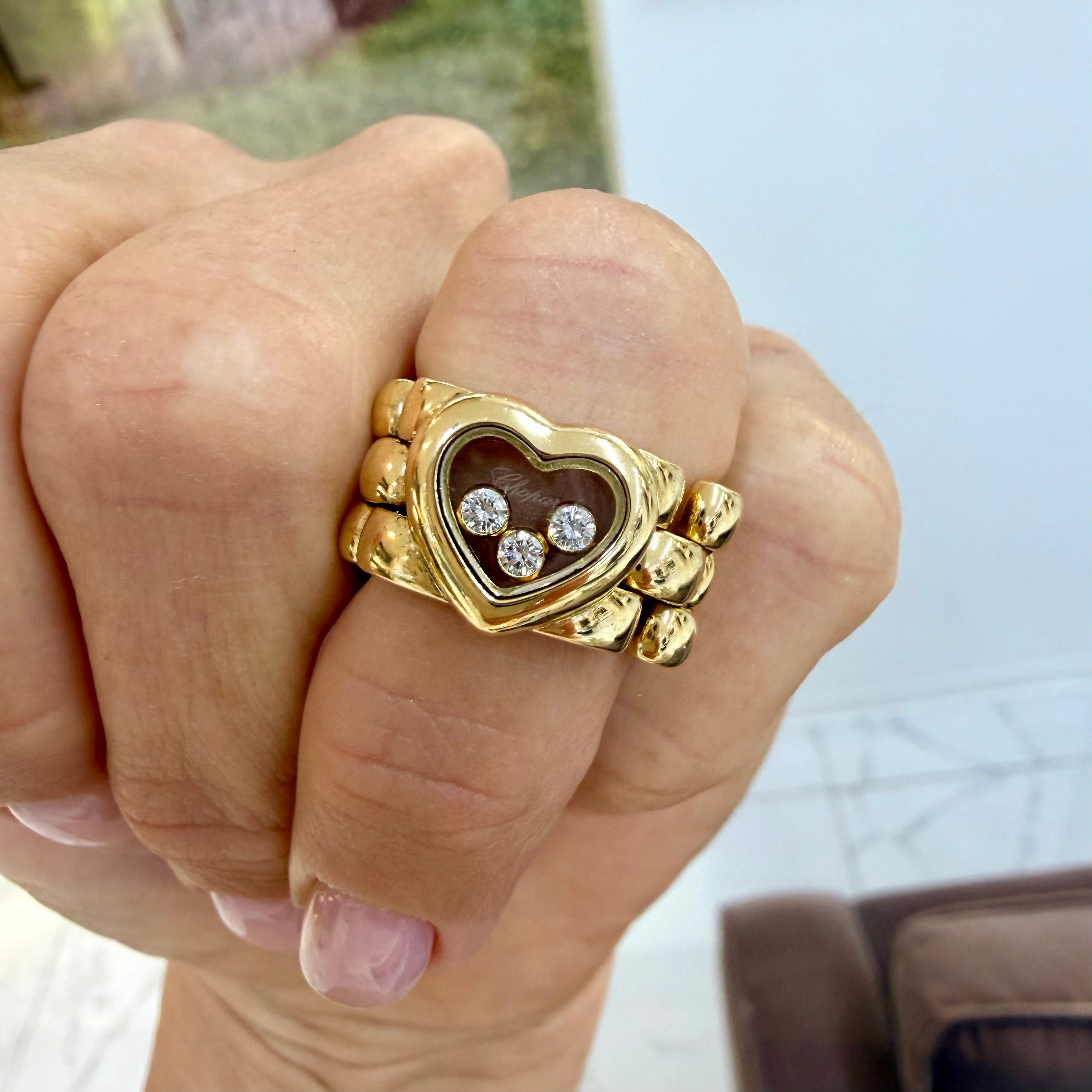 Chopard Happy Diamonds Icons Heart 18K Yellow Gold Flexible 3 Row Link Band Ring