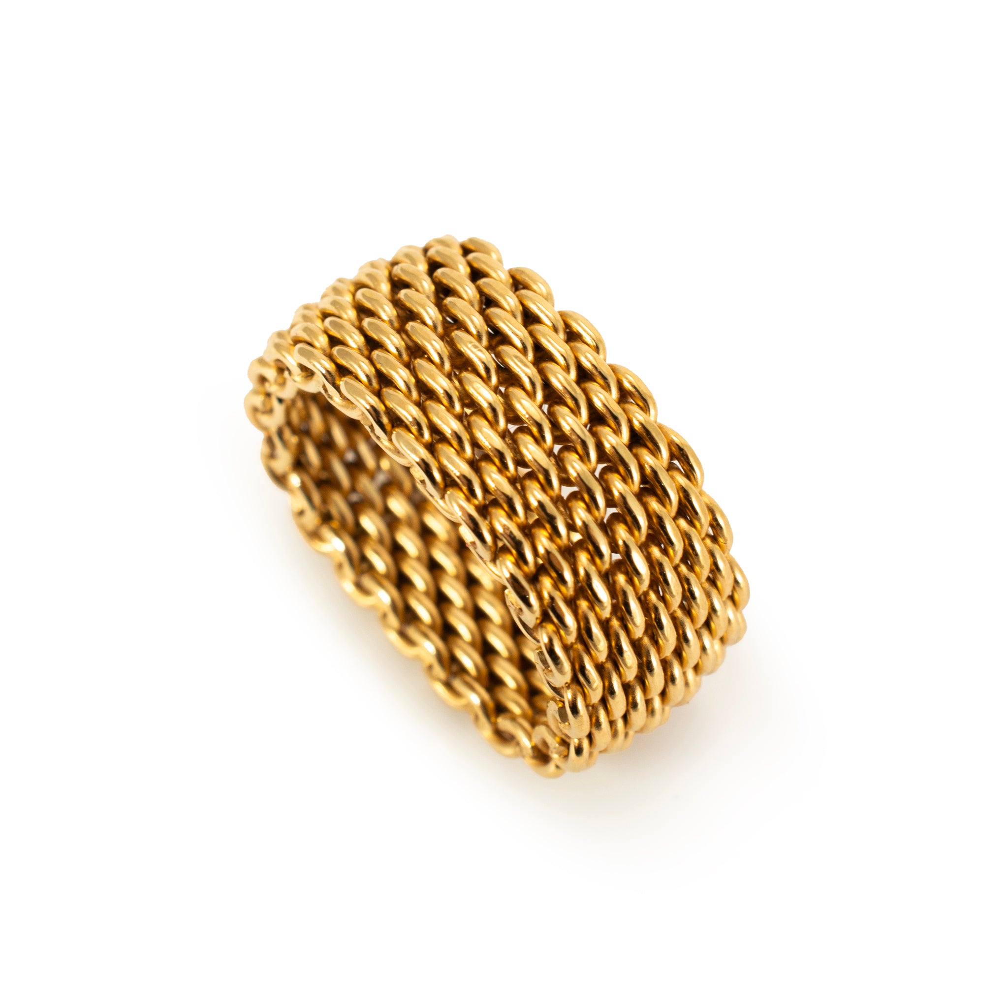 Ladies Tiffany & Co. 18K Yellow Gold Wide Somerset Mesh Band Ring