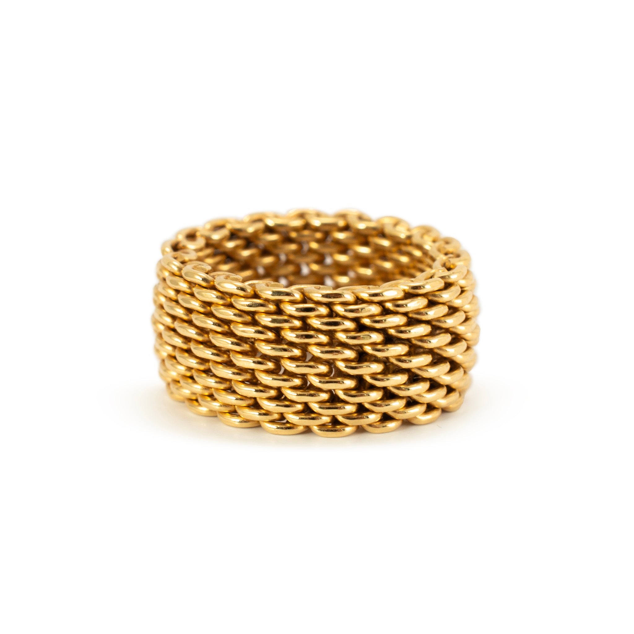 Ladies Tiffany & Co. 18K Yellow Gold Wide Somerset Mesh Band Ring