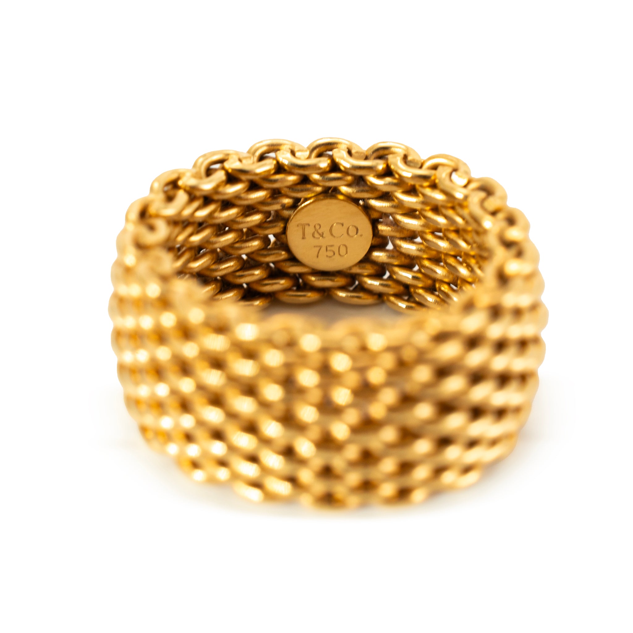 Ladies Tiffany & Co. 18K Yellow Gold Wide Somerset Mesh Band Ring