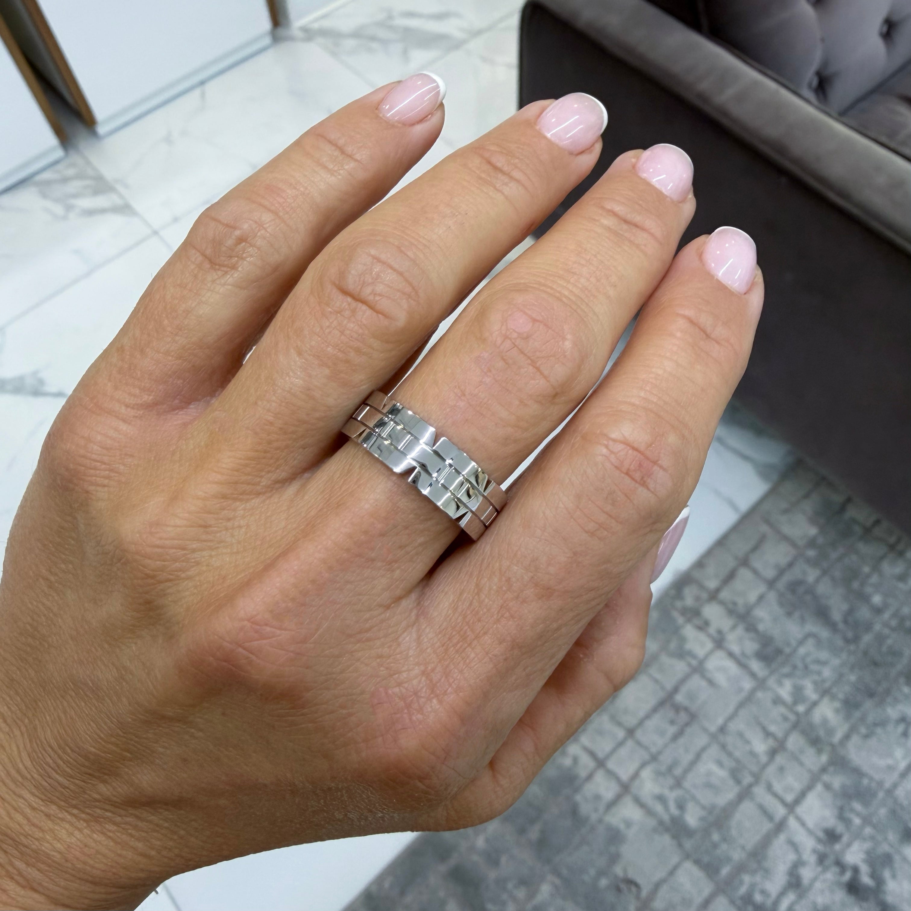 Men’s Cartier Tank Francaise 18K White Gold Wedding Band Ring