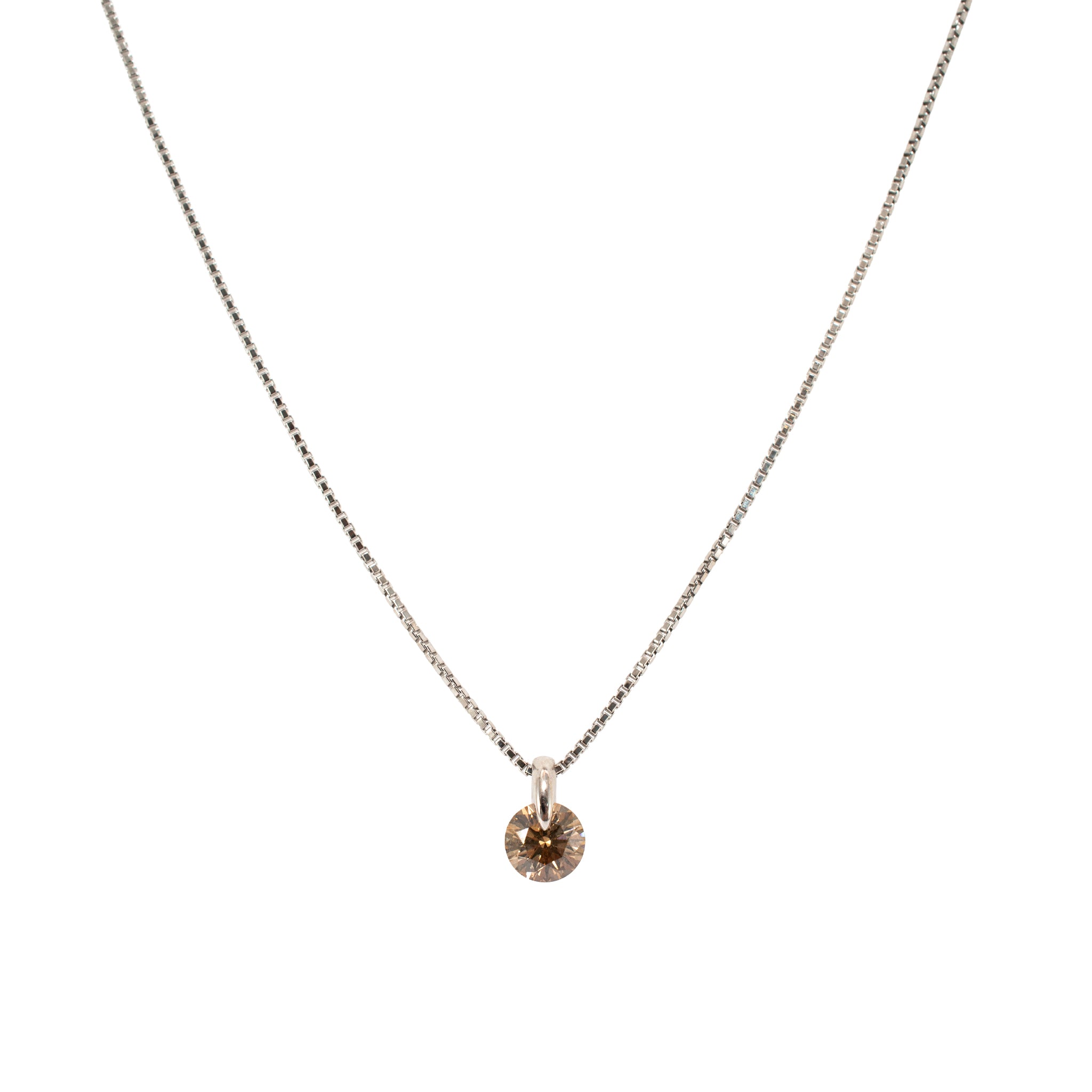 Platinum 0.96ct Round Chocolate Champagne Diamond Solitaire Pendant Necklace