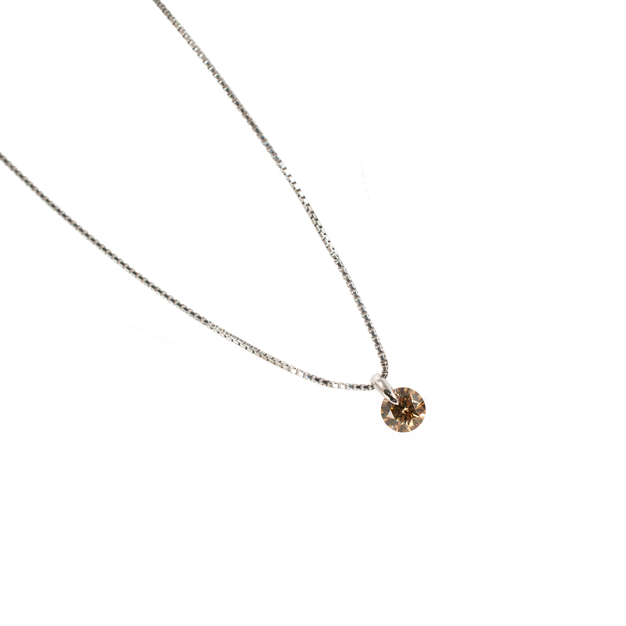 Platinum 0.96ct Round Chocolate Champagne Diamond Solitaire Pendant Necklace